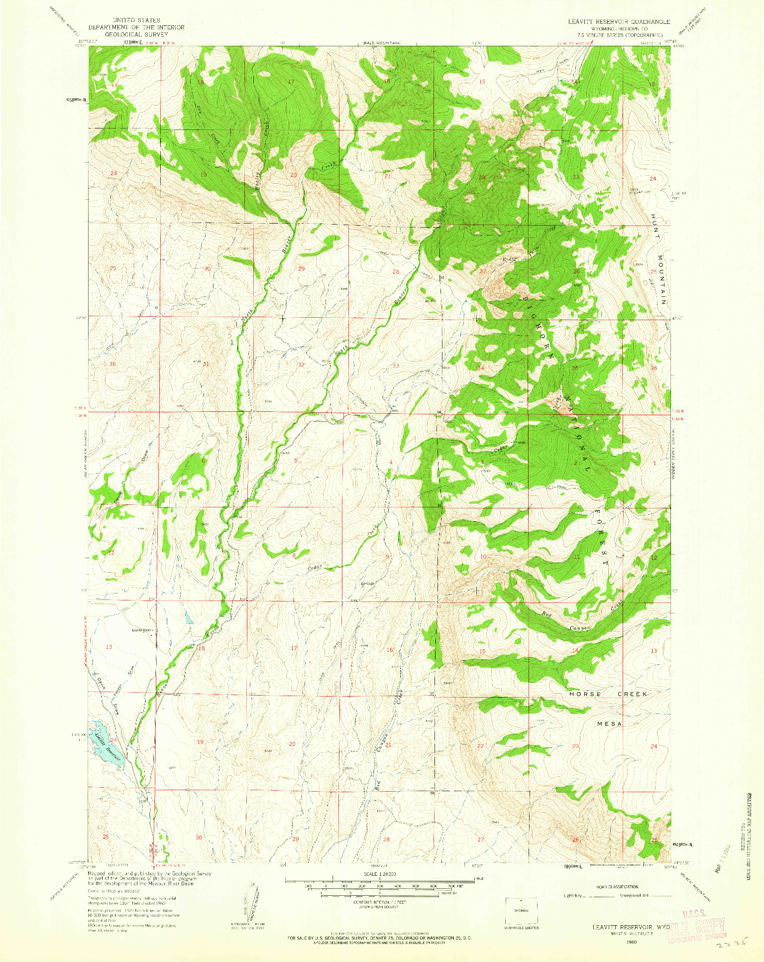 USGS 1:24000-SCALE QUADRANGLE FOR LEAVITT RESERVOIR, WY 1960