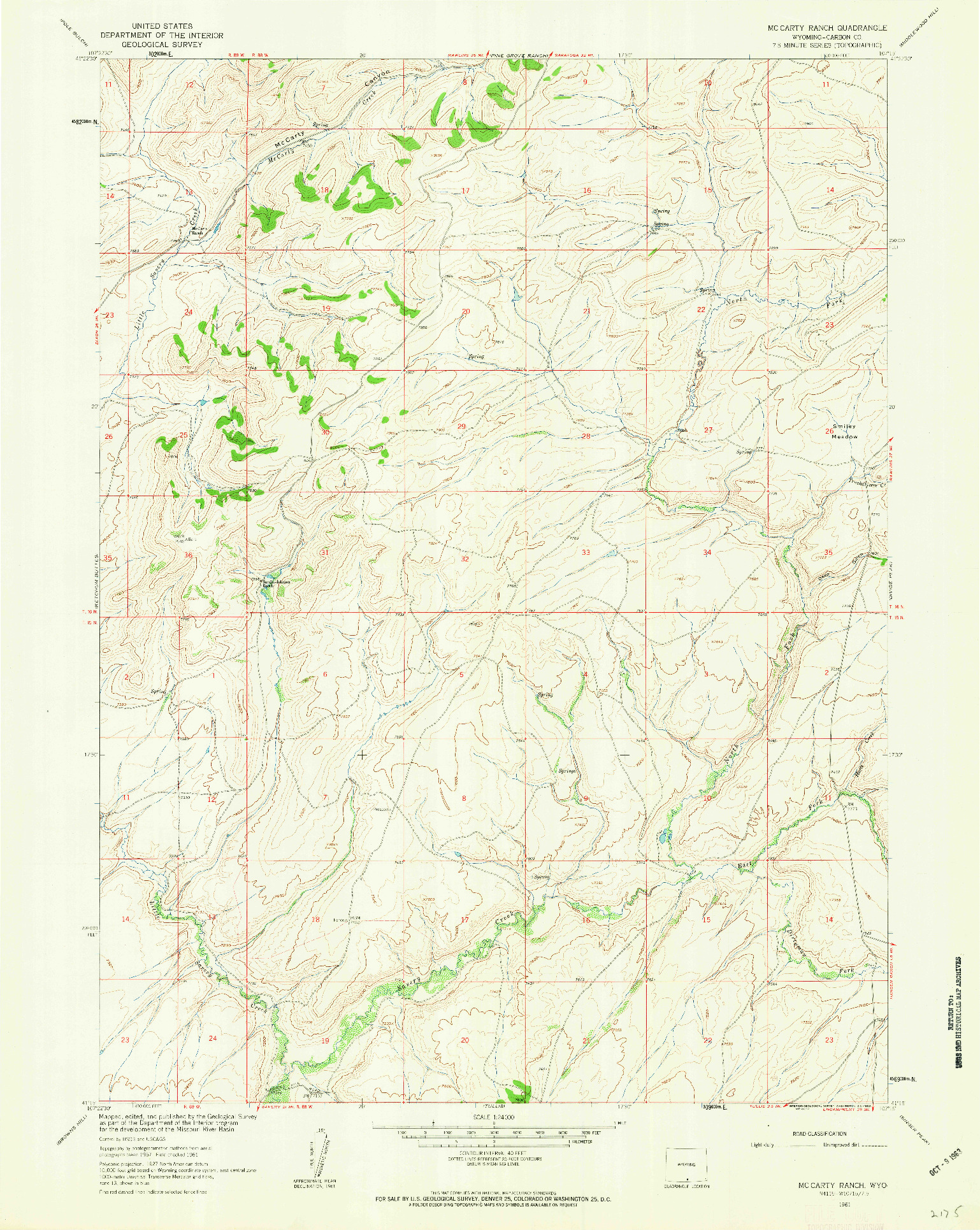 USGS 1:24000-SCALE QUADRANGLE FOR MC CARTY RANCH, WY 1961