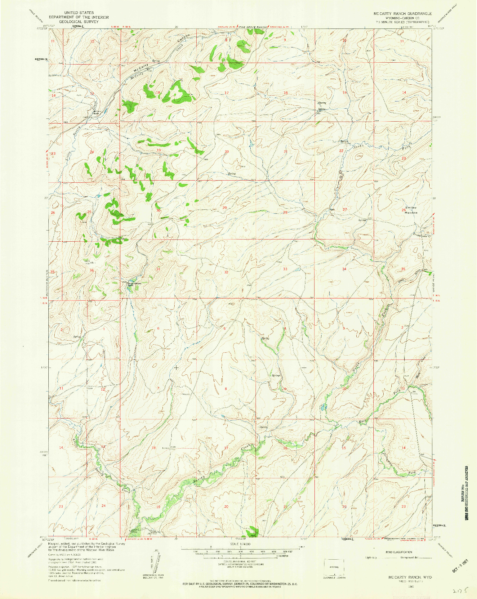 USGS 1:24000-SCALE QUADRANGLE FOR MC CARTY RANCH, WY 1961