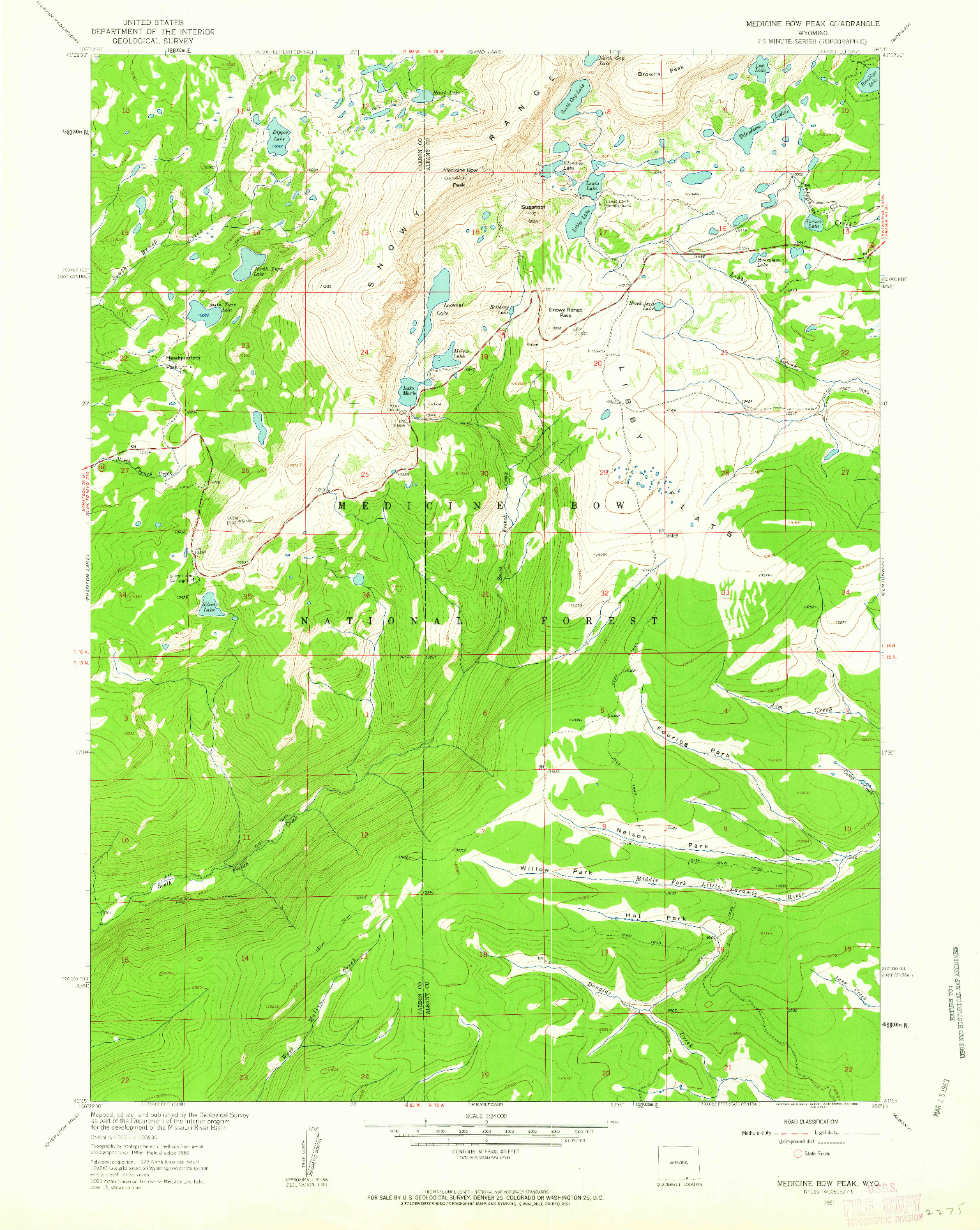 USGS 1:24000-SCALE QUADRANGLE FOR MEDICINE BOW PEAK, WY 1961