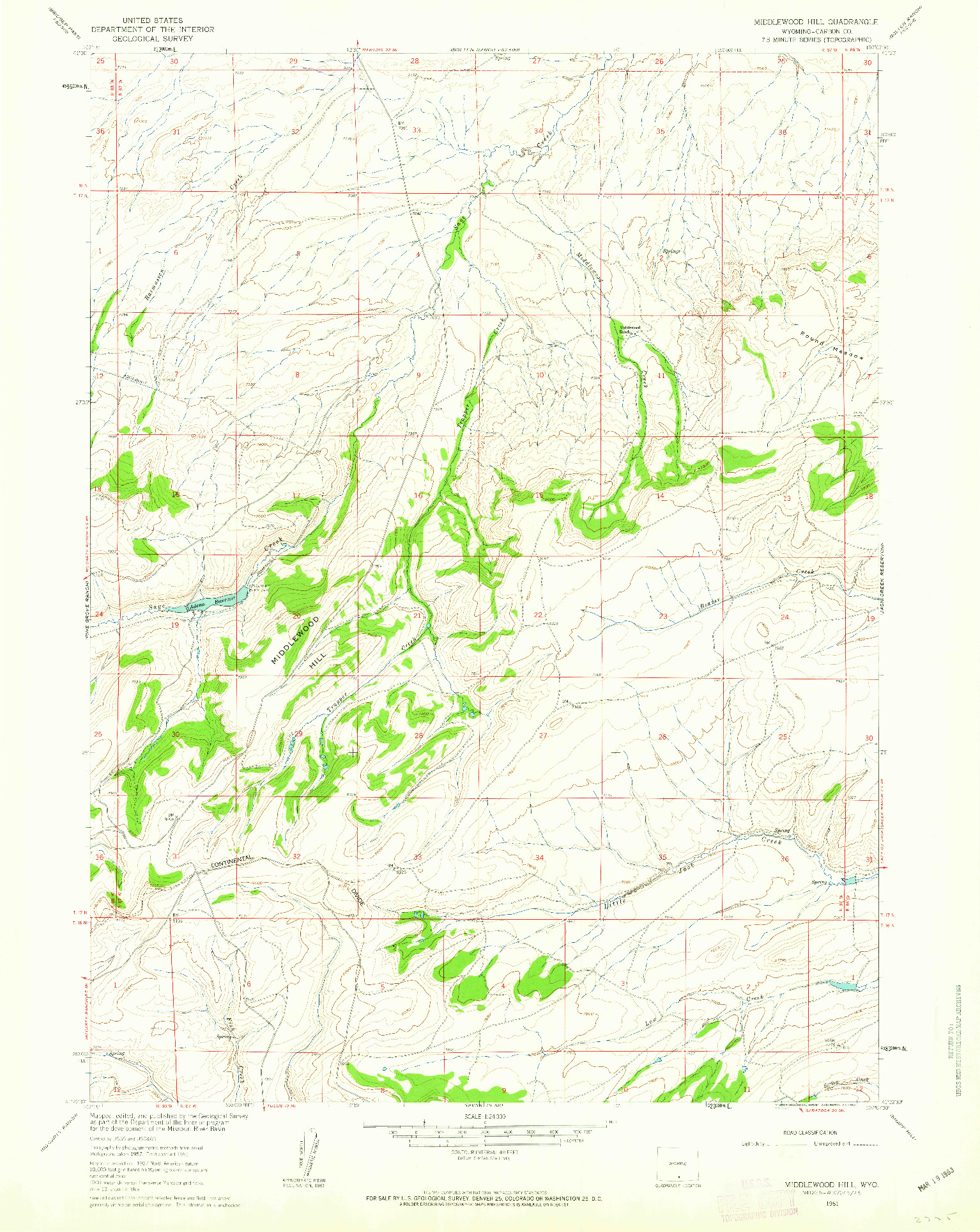 USGS 1:24000-SCALE QUADRANGLE FOR MIDDLEWOOD HILL, WY 1961