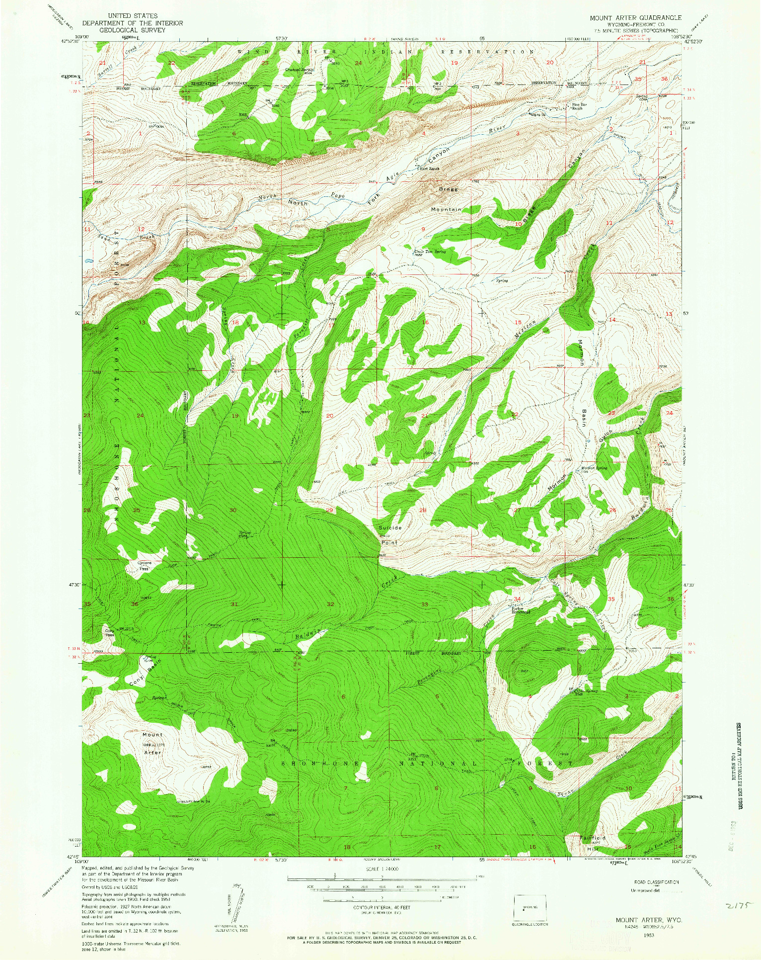 USGS 1:24000-SCALE QUADRANGLE FOR MOUNT ARTER, WY 1953