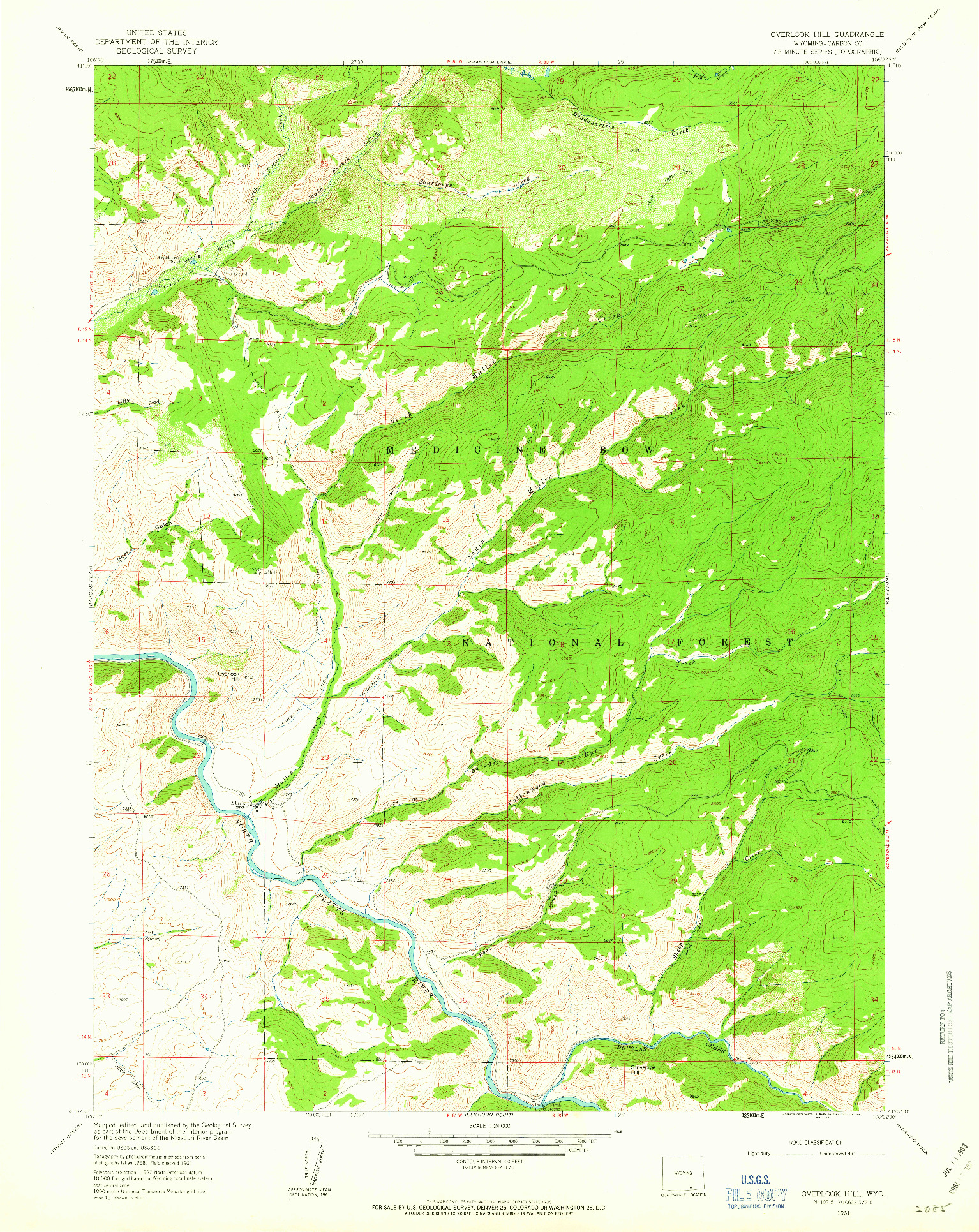 USGS 1:24000-SCALE QUADRANGLE FOR OVERLOOK HILL, WY 1961