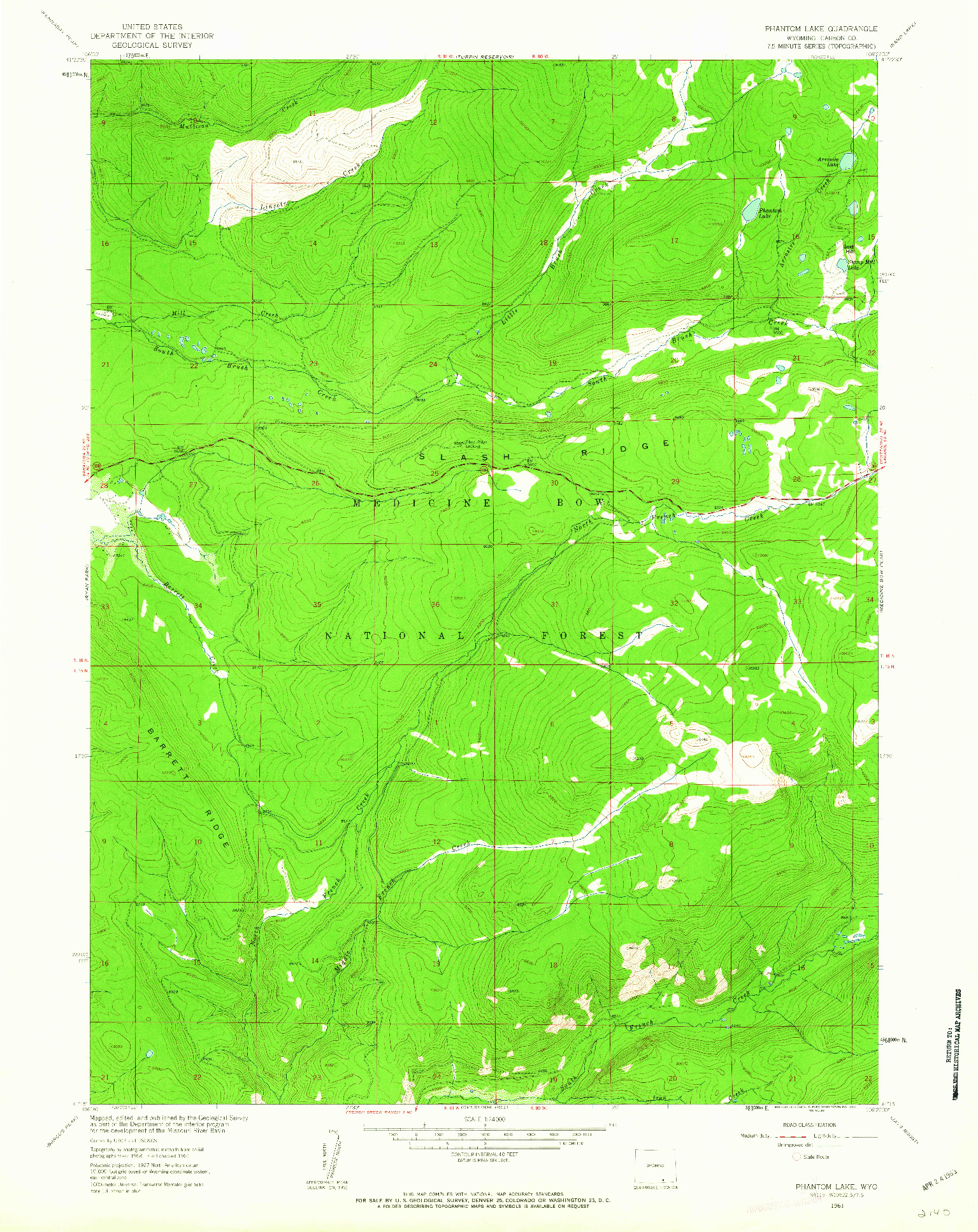 USGS 1:24000-SCALE QUADRANGLE FOR PHANTOM LAKE, WY 1961