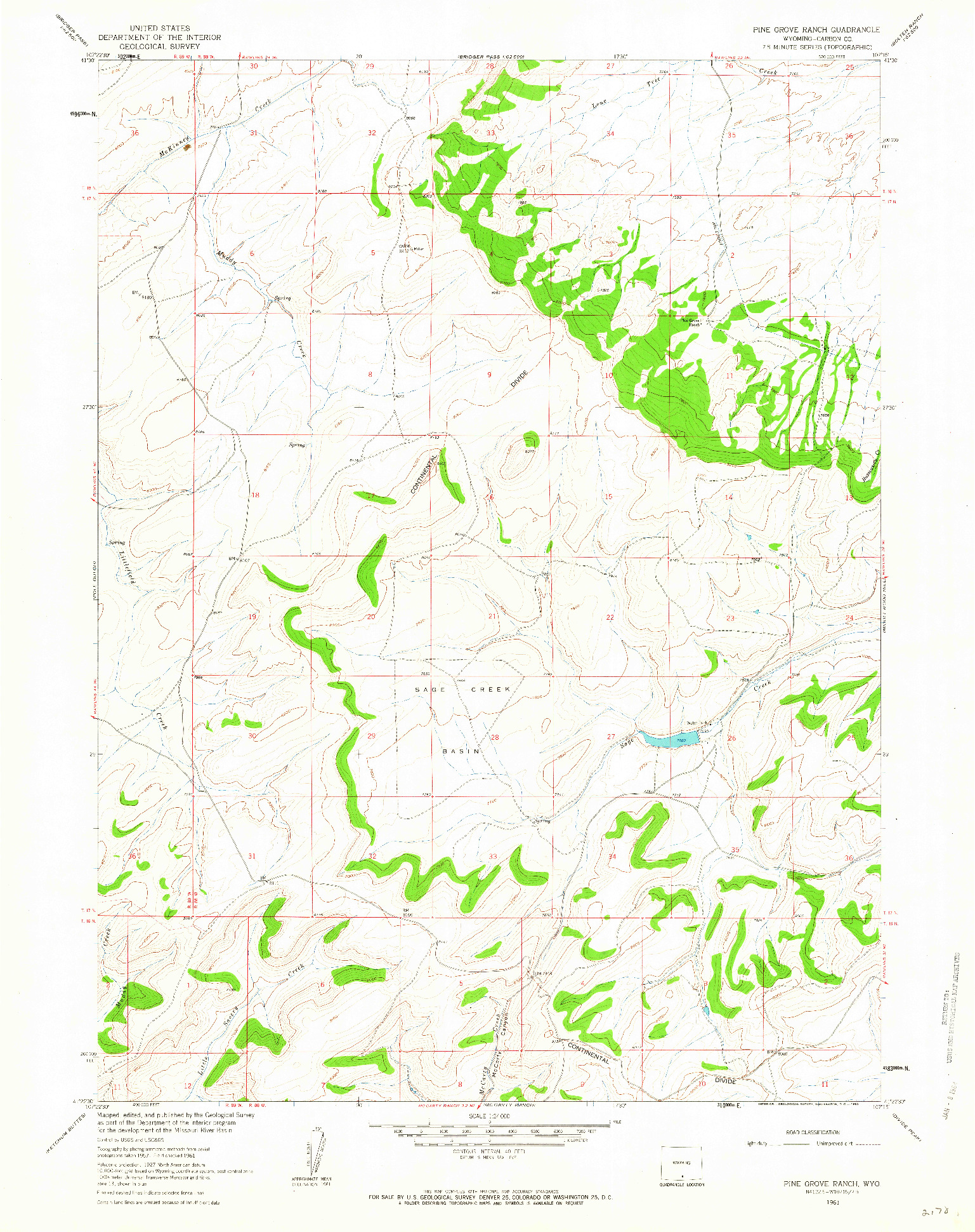 USGS 1:24000-SCALE QUADRANGLE FOR PINE GROVE RANCH, WY 1961