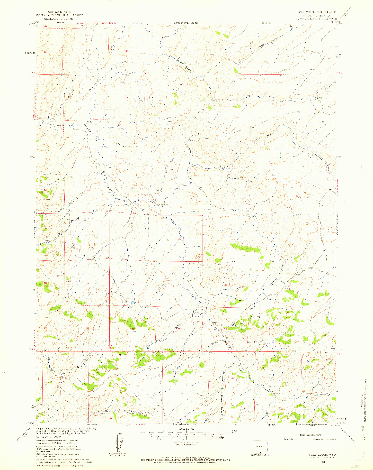 USGS 1:24000-SCALE QUADRANGLE FOR POLE GULCH, WY 1961