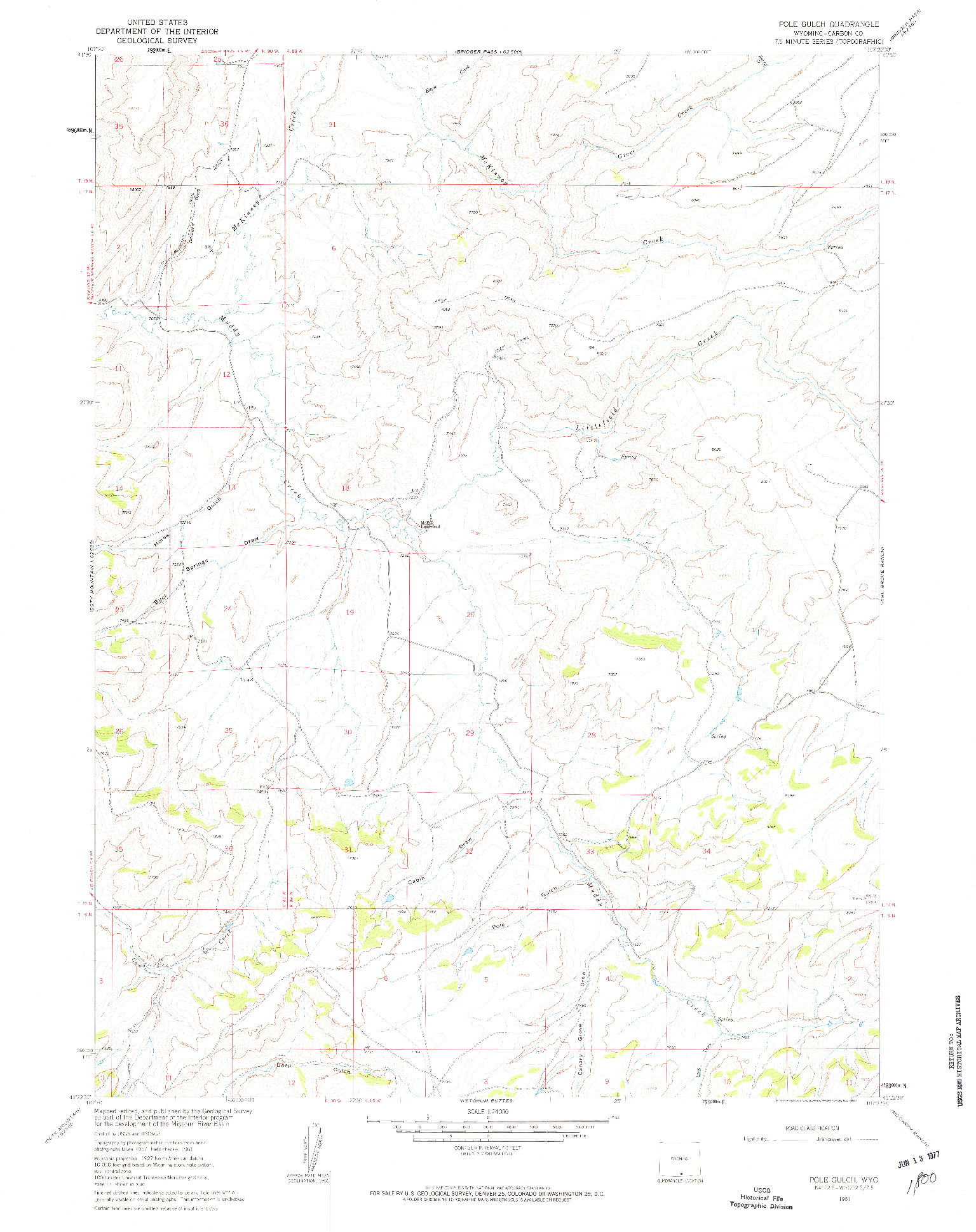 USGS 1:24000-SCALE QUADRANGLE FOR POLE GULCH, WY 1961