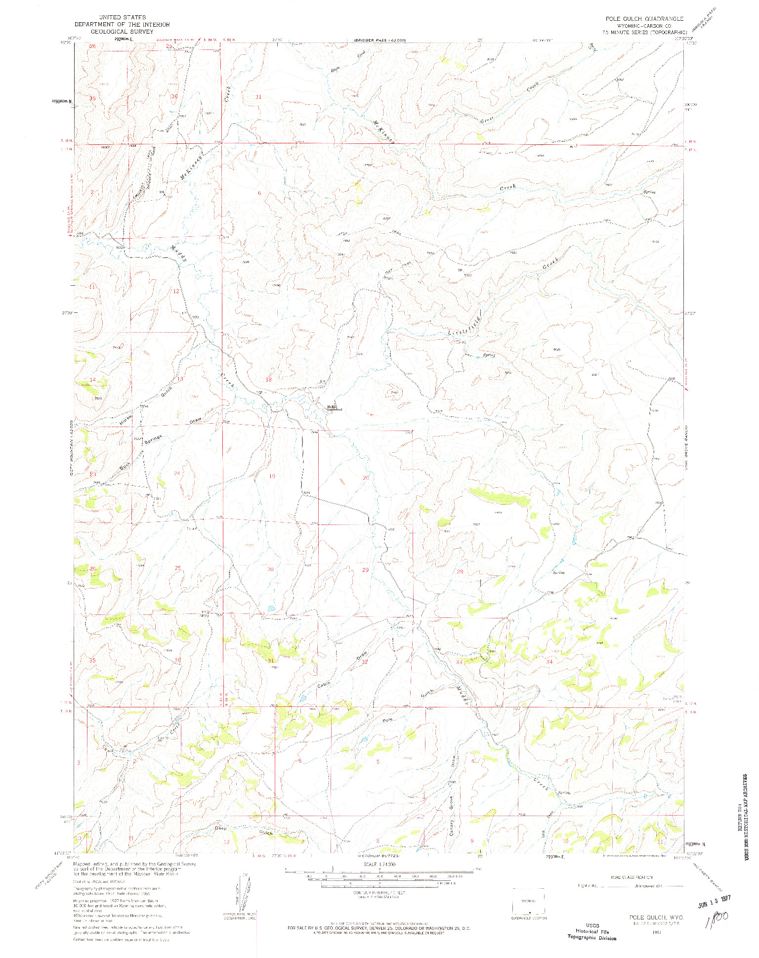 USGS 1:24000-SCALE QUADRANGLE FOR POLE GULCH, WY 1961