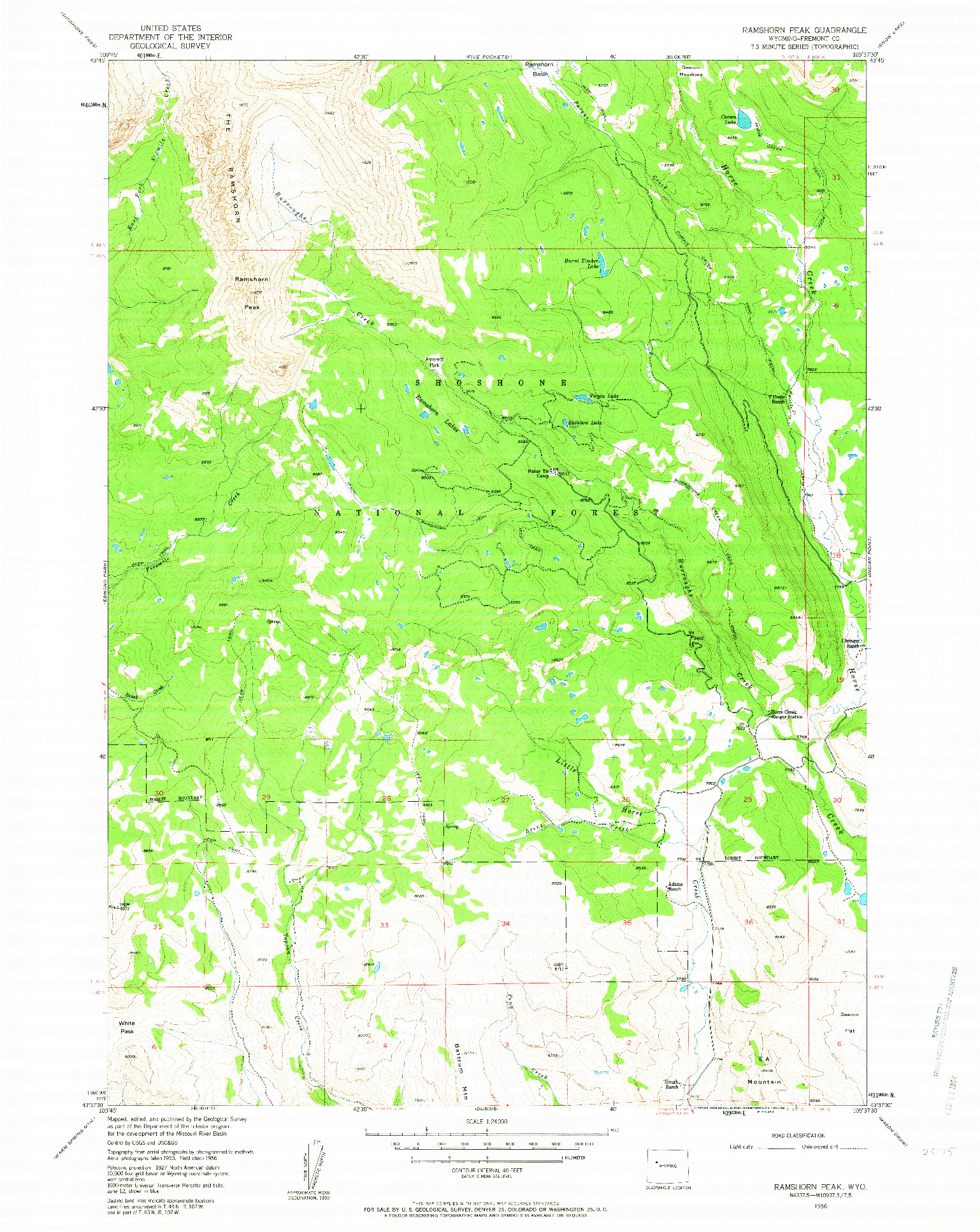 USGS 1:24000-SCALE QUADRANGLE FOR RAMSHORN PEAK, WY 1956