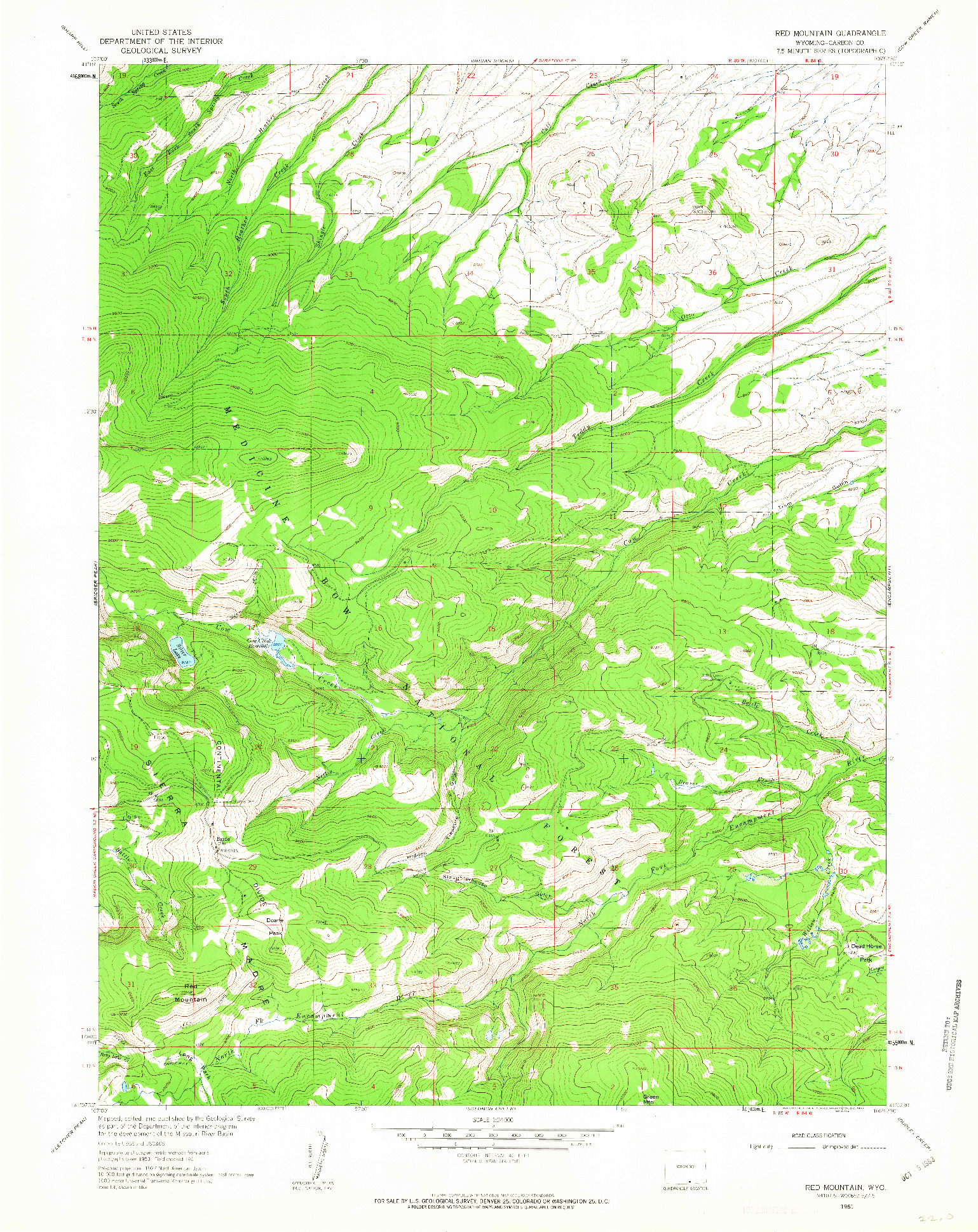 USGS 1:24000-SCALE QUADRANGLE FOR RED MOUNTAIN, WY 1961