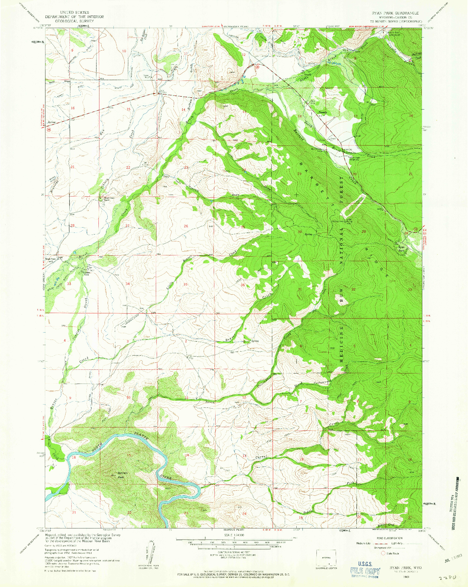 USGS 1:24000-SCALE QUADRANGLE FOR RYAN PARK, WY 1961