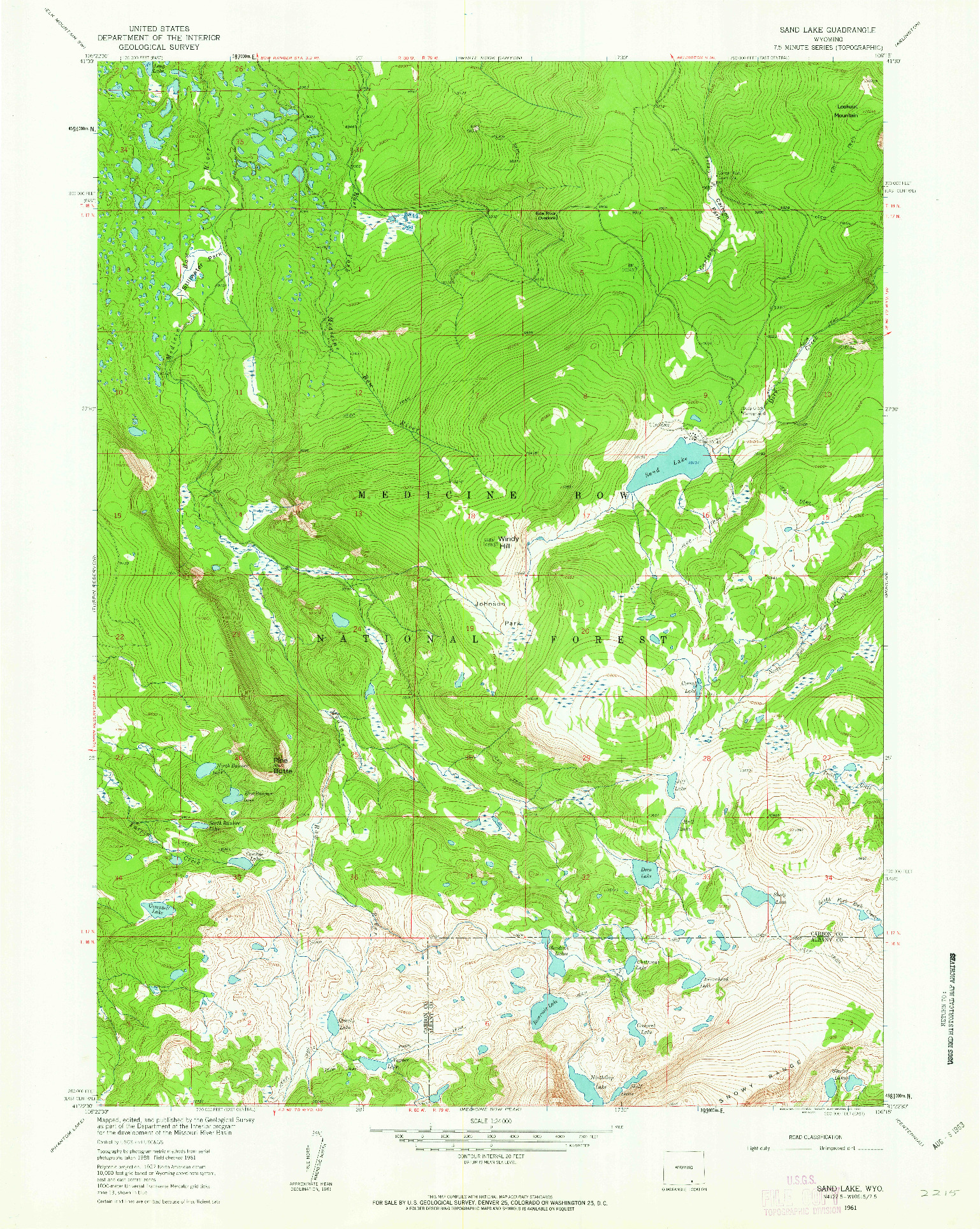 USGS 1:24000-SCALE QUADRANGLE FOR SAND LAKE, WY 1961
