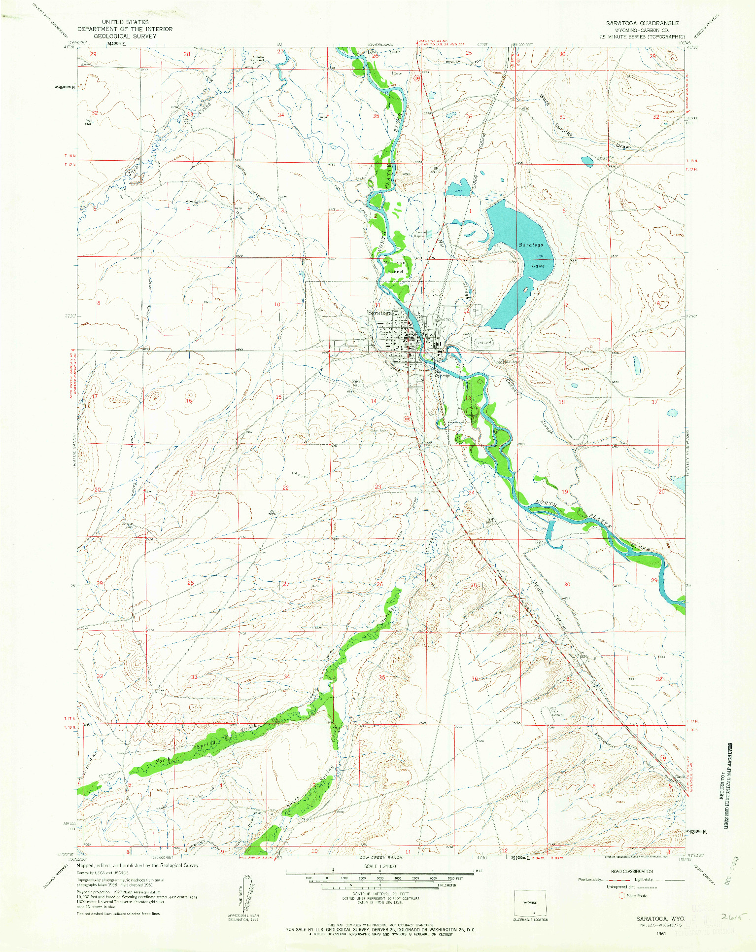 USGS 1:24000-SCALE QUADRANGLE FOR SARATOGA, WY 1961