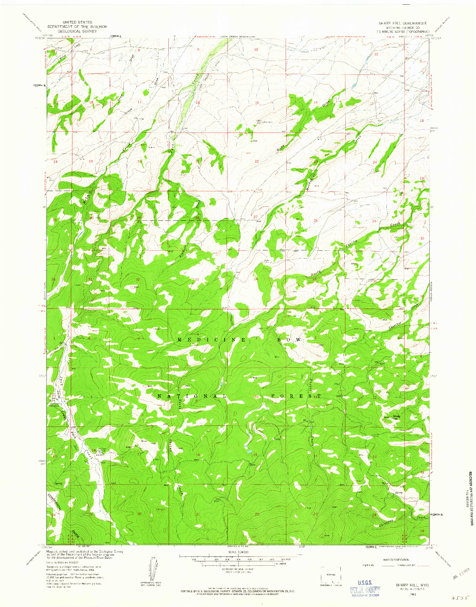 USGS 1:24000-SCALE QUADRANGLE FOR SHARP HILL, WY 1961