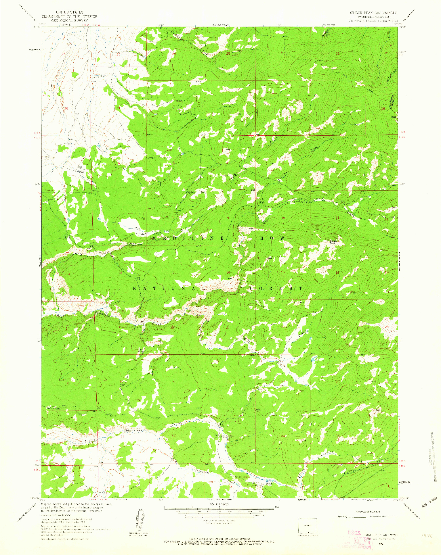 USGS 1:24000-SCALE QUADRANGLE FOR SINGER PEAK, WY 1961