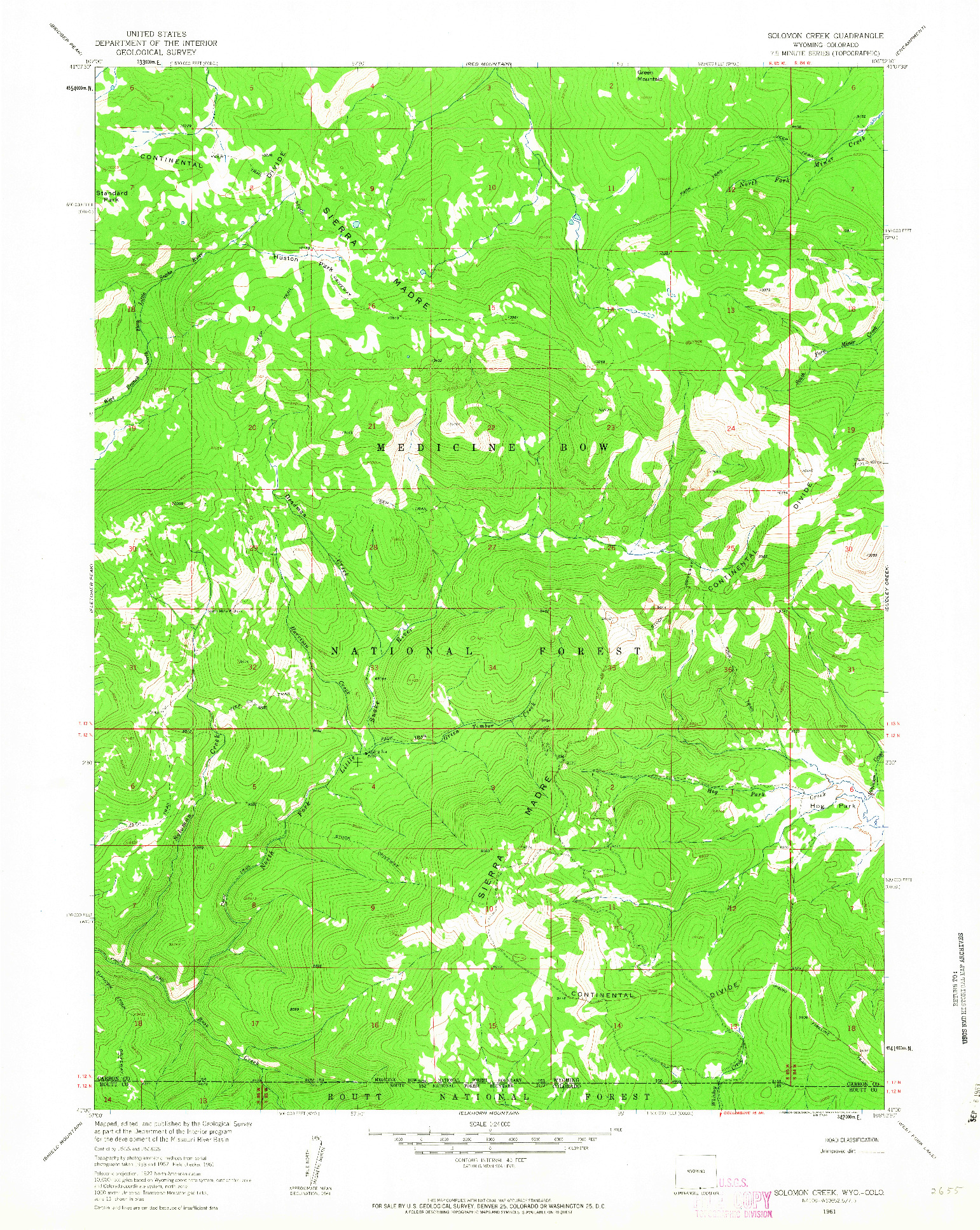 USGS 1:24000-SCALE QUADRANGLE FOR SOLOMON CREEK, WY 1961