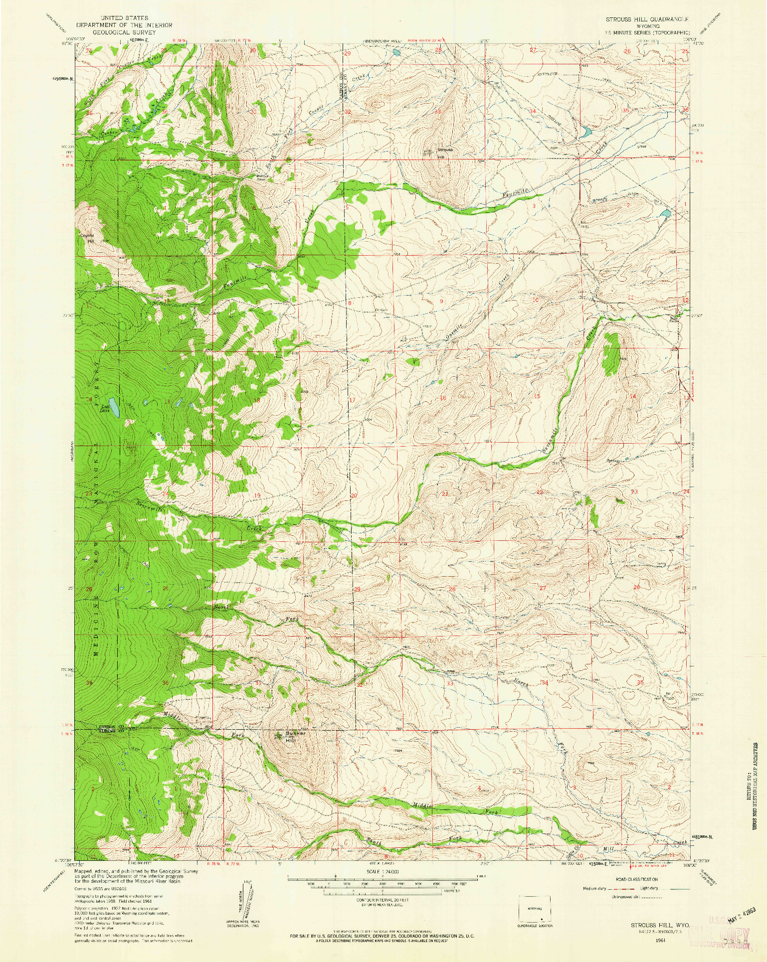 USGS 1:24000-SCALE QUADRANGLE FOR STROUSS HILL, WY 1961