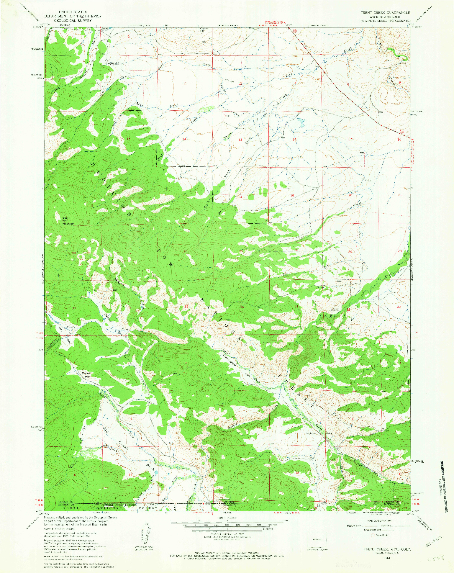 USGS 1:24000-SCALE QUADRANGLE FOR TRENT CREEK, WY 1961