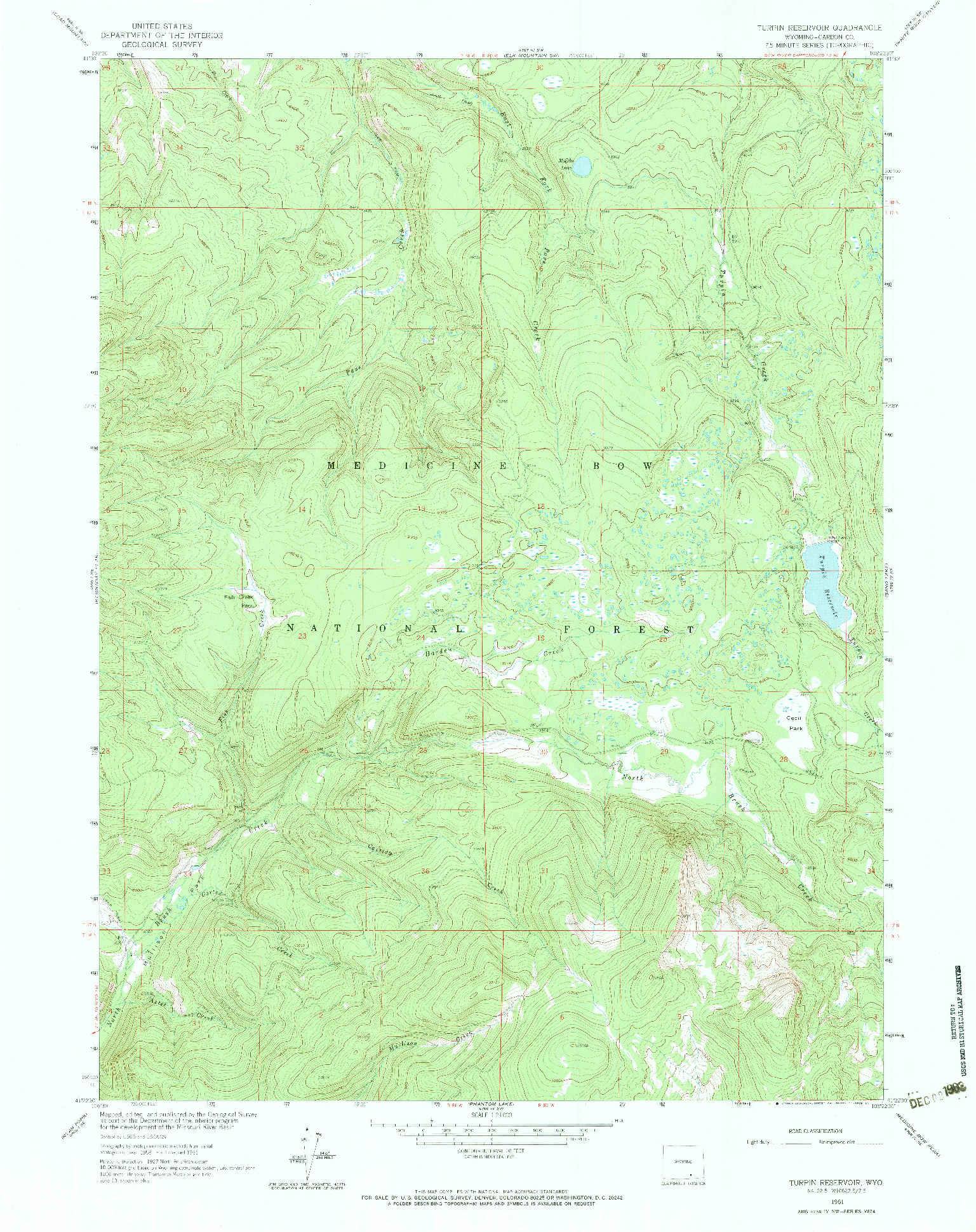 USGS 1:24000-SCALE QUADRANGLE FOR TURPIN RESERVOIR, WY 1961