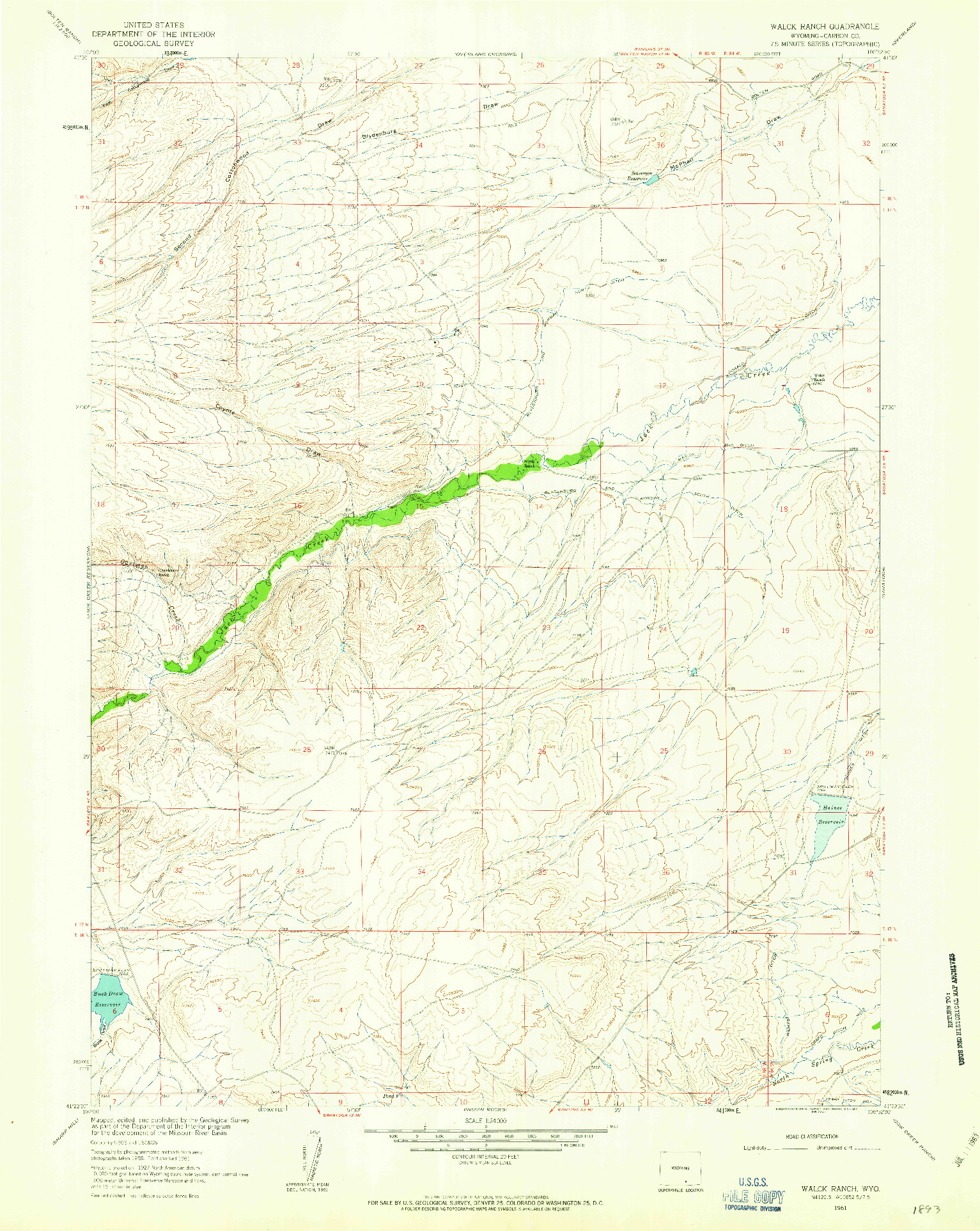 USGS 1:24000-SCALE QUADRANGLE FOR WALCK RANCH, WY 1961