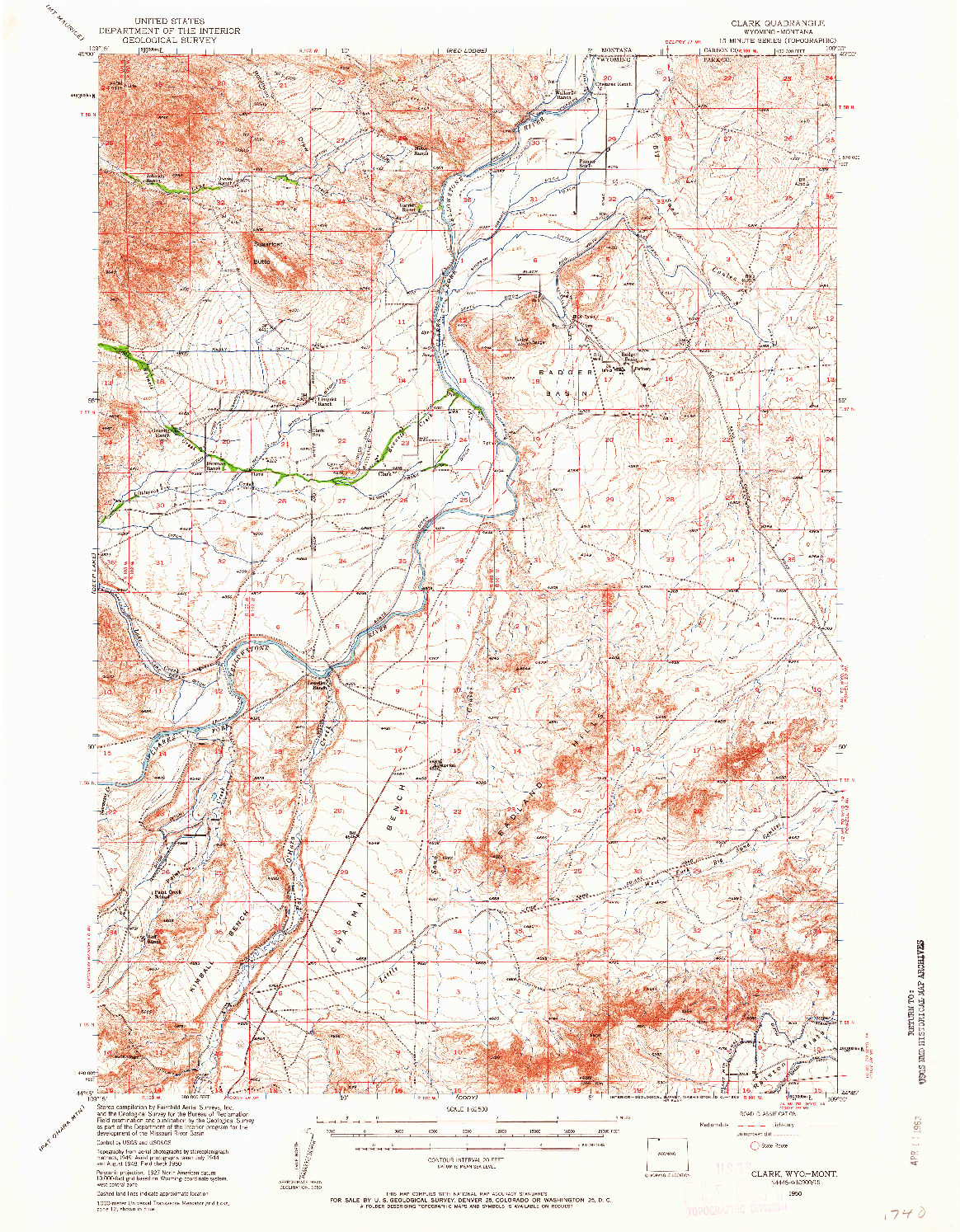 USGS 1:62500-SCALE QUADRANGLE FOR CLARK, WY 1950