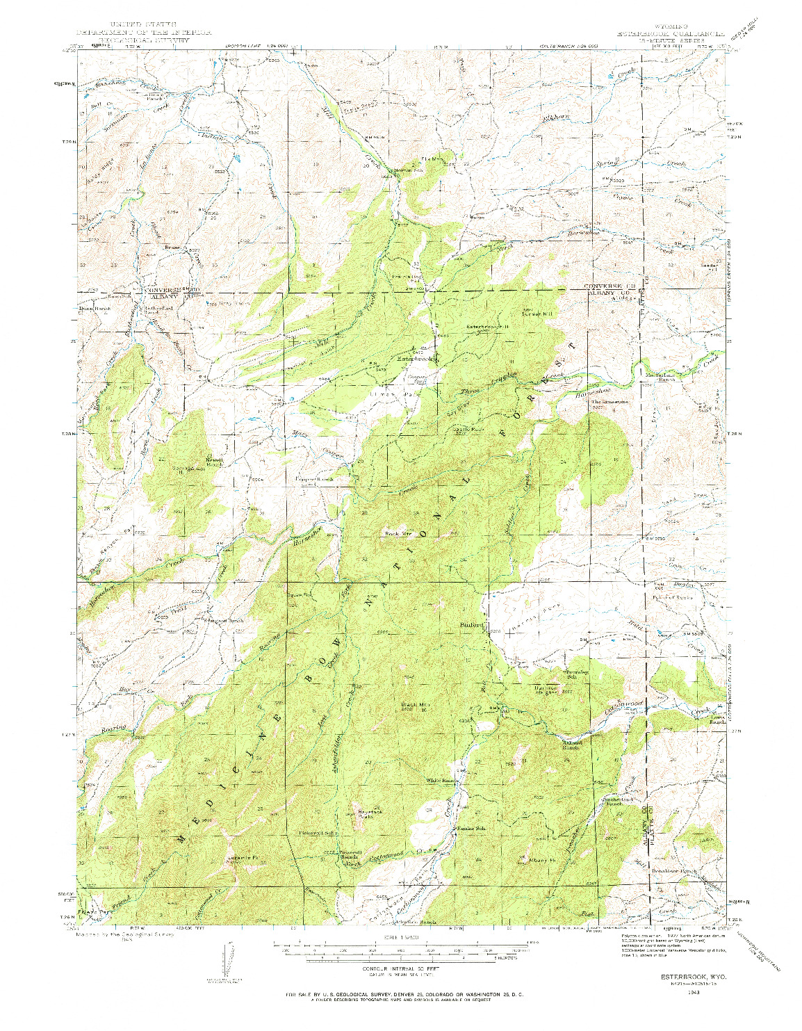 USGS 1:62500-SCALE QUADRANGLE FOR ESTERBROOK, WY 1943