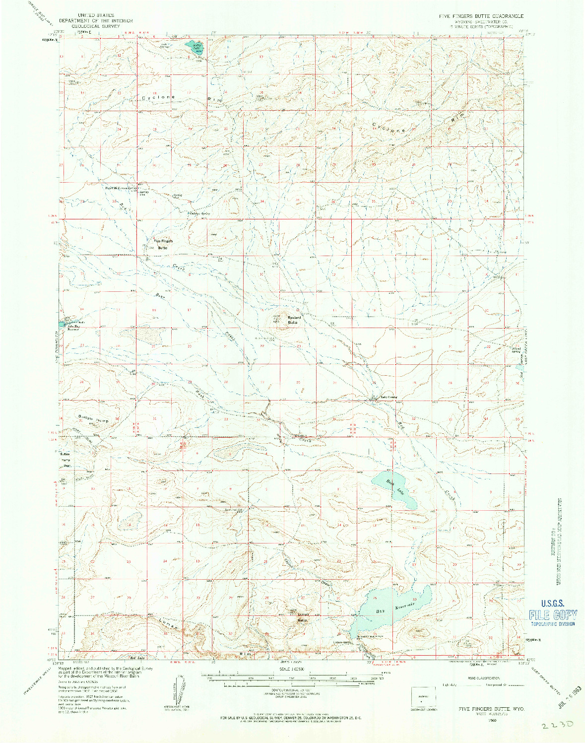 USGS 1:62500-SCALE QUADRANGLE FOR FIVE FINGERS BUTTE, WY 1960