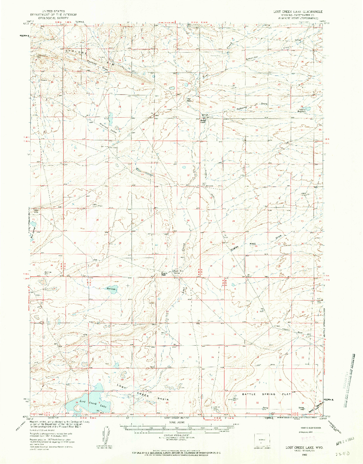 USGS 1:62500-SCALE QUADRANGLE FOR LOST CREEK LAKE, WY 1960