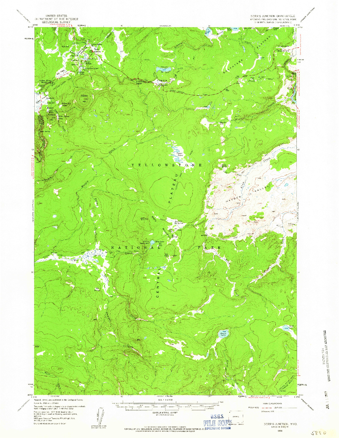 USGS 1:62500-SCALE QUADRANGLE FOR NORRIS JUNCTION, WY 1958