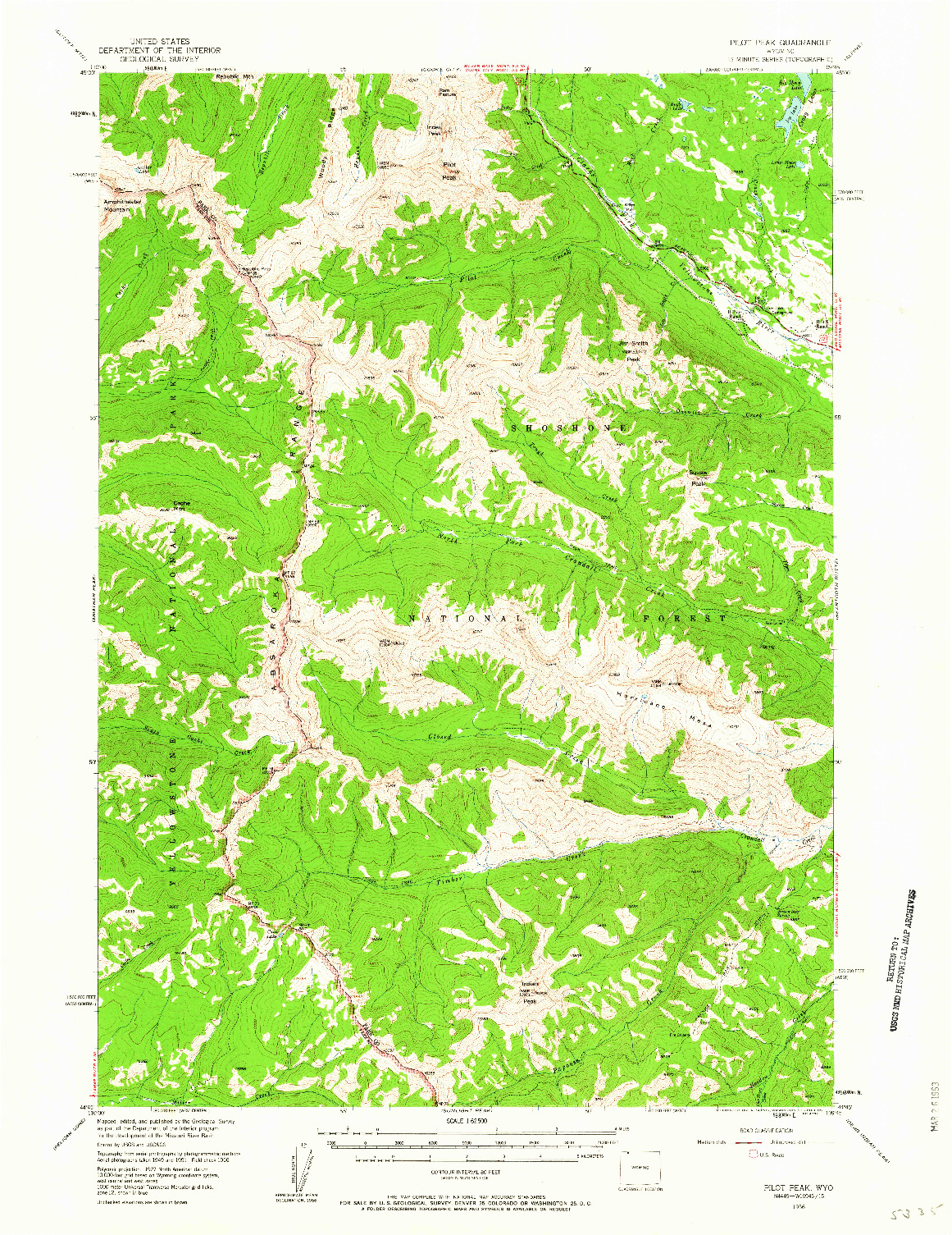 USGS 1:62500-SCALE QUADRANGLE FOR PILOT PEAK, WY 1956