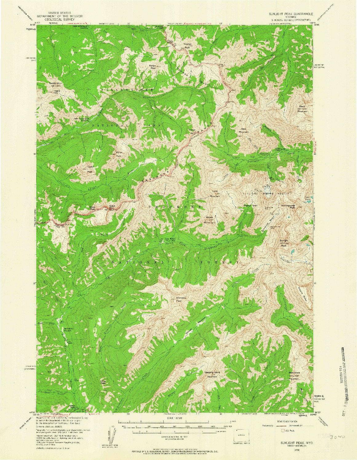 USGS 1:62500-SCALE QUADRANGLE FOR SUNLIGHT PEAK, WY 1956