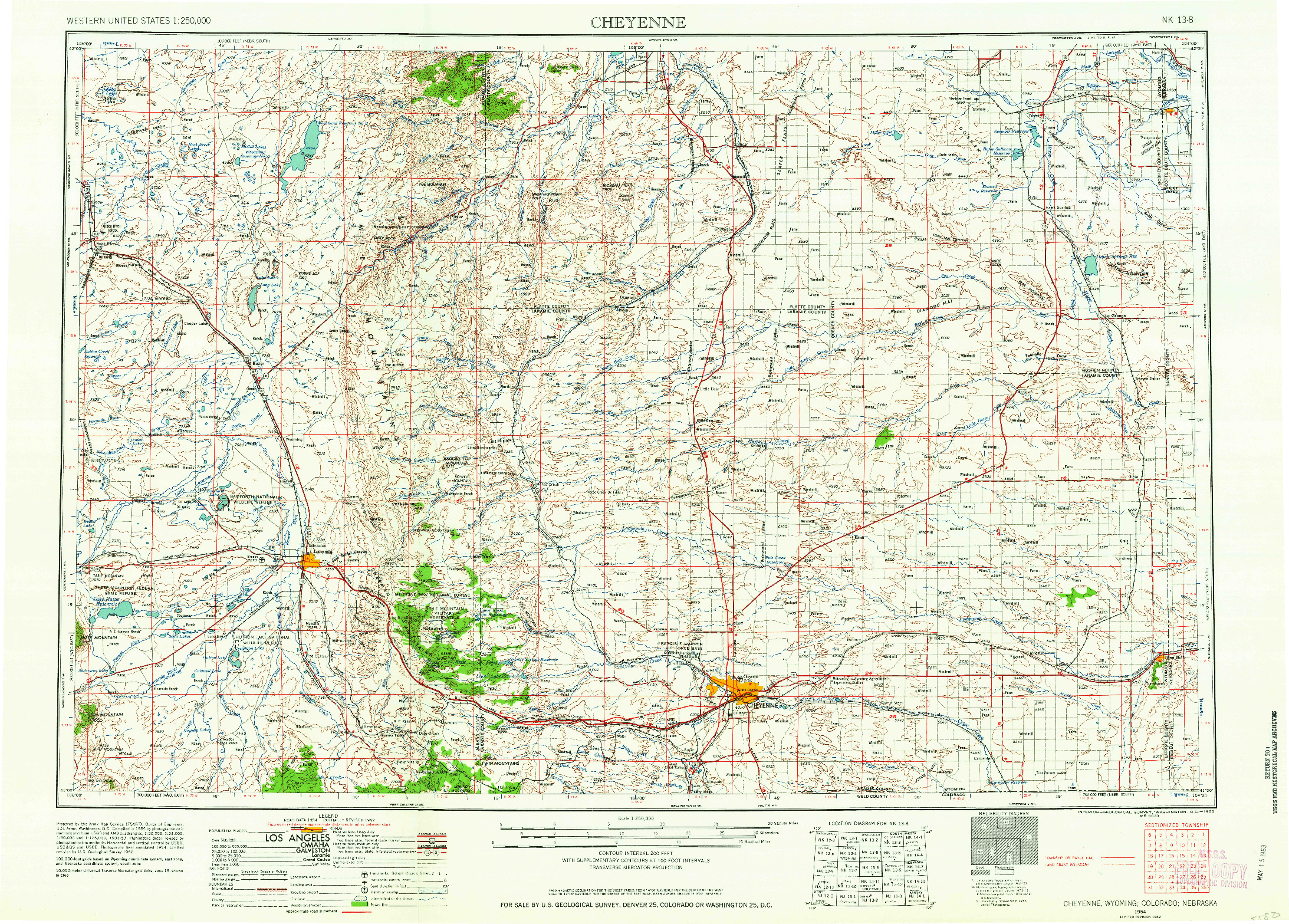 USGS 1:250000-SCALE QUADRANGLE FOR CHEYENNE, WY 1954