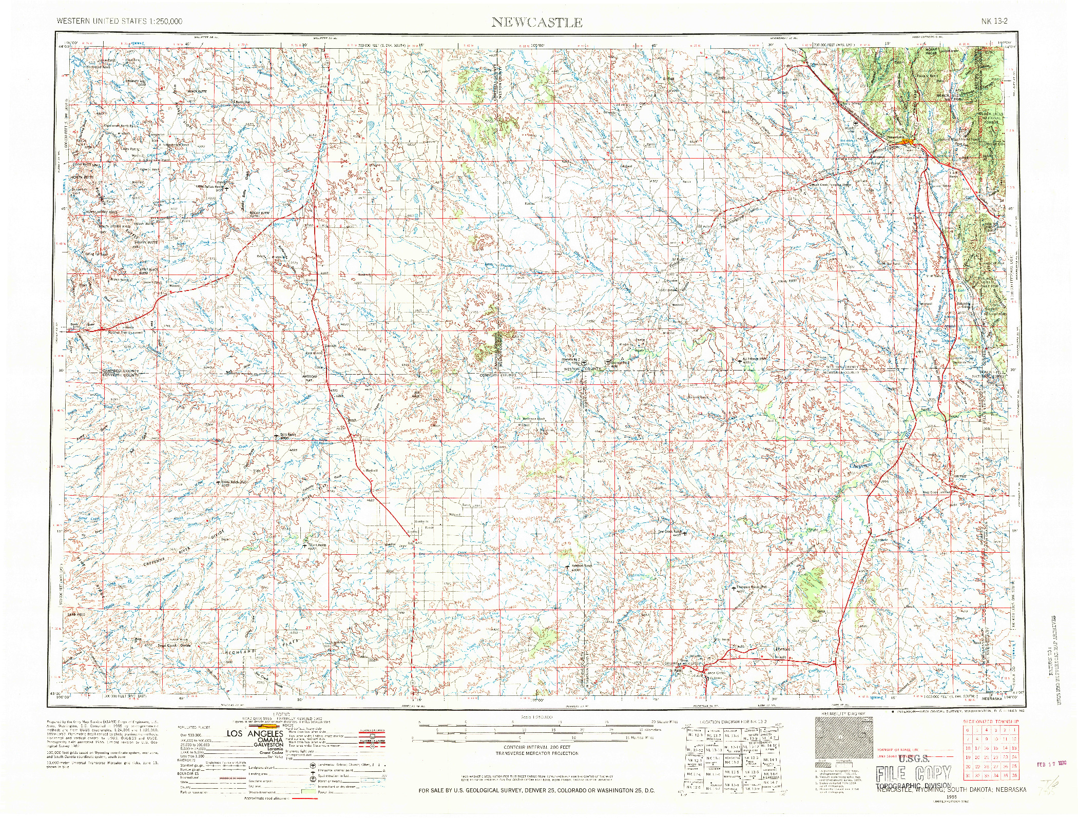 USGS 1:250000-SCALE QUADRANGLE FOR NEWCASTLE, WY 1955