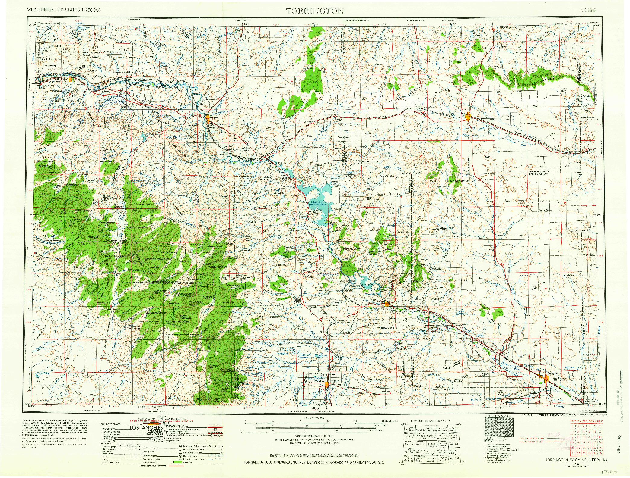 USGS 1:250000-SCALE QUADRANGLE FOR TORRINGTON, WY 1954