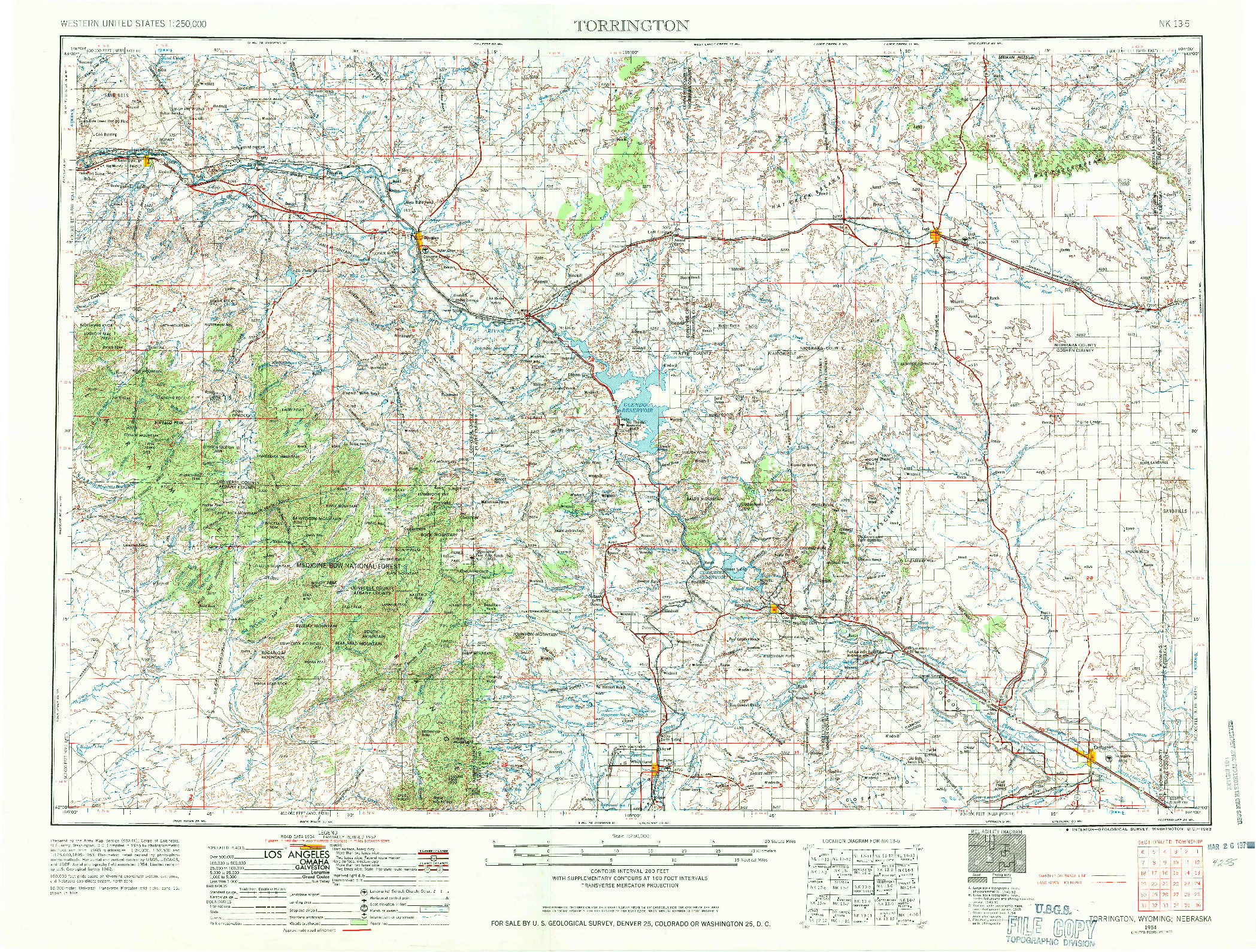 USGS 1:250000-SCALE QUADRANGLE FOR TORRINGTON, WY 1954