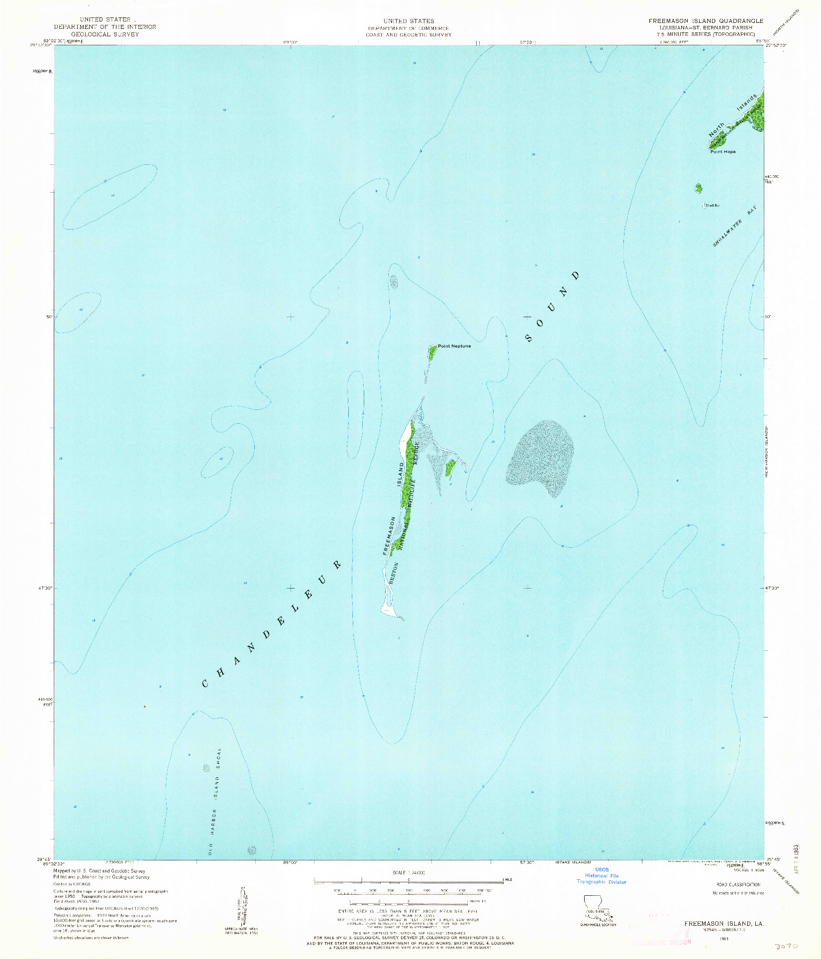 USGS 1:24000-SCALE QUADRANGLE FOR FREEMASON ISLAND, LA 1951