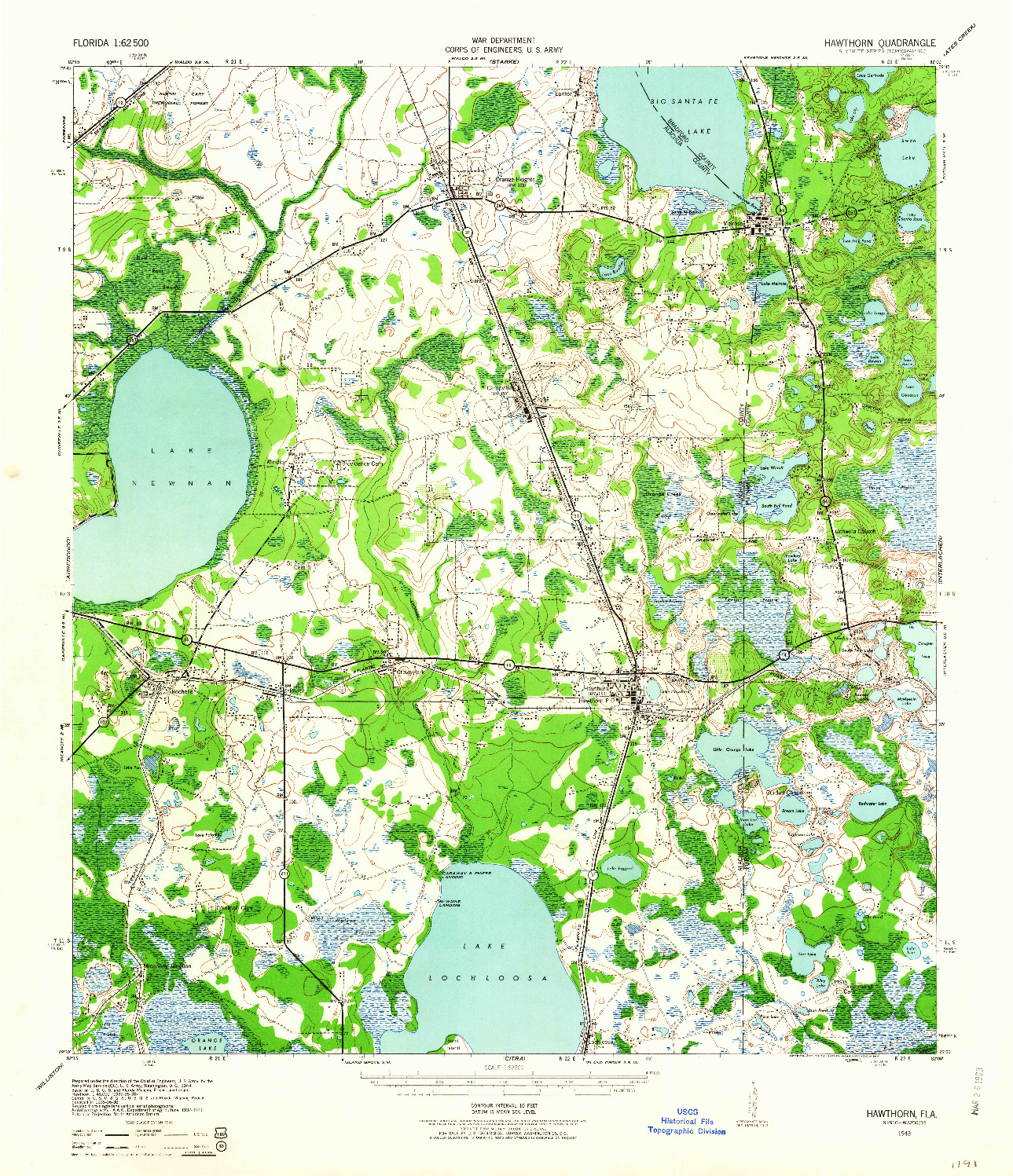 USGS 1:62500-SCALE QUADRANGLE FOR HAWTHORN, FL 1943