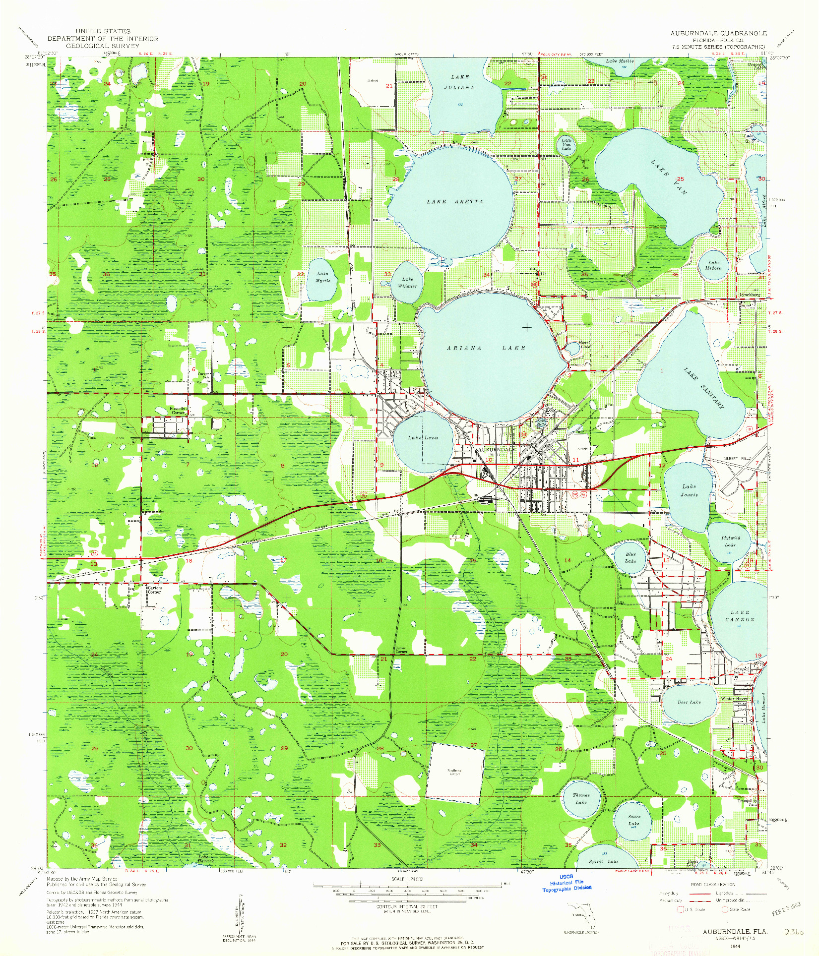 USGS 1:24000-SCALE QUADRANGLE FOR AUBURNDALE, FL 1944