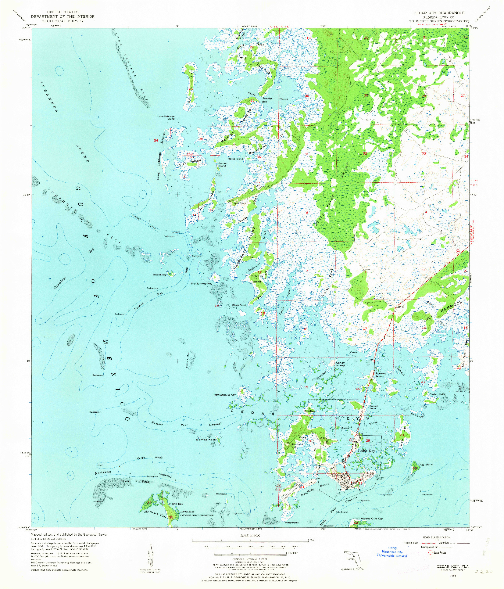 USGS 1:24000-SCALE QUADRANGLE FOR CEDAR KEY, FL 1955