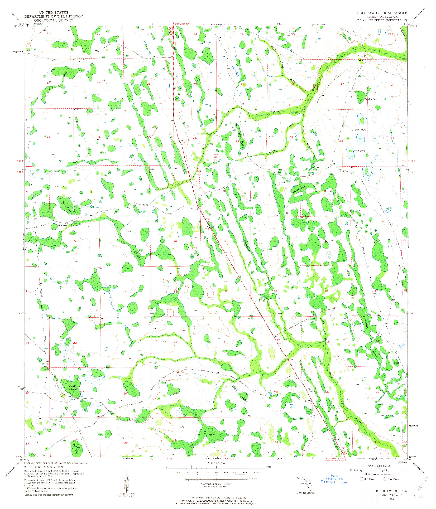 USGS 1:24000-SCALE QUADRANGLE FOR HOLOPAW SE, FL 1953