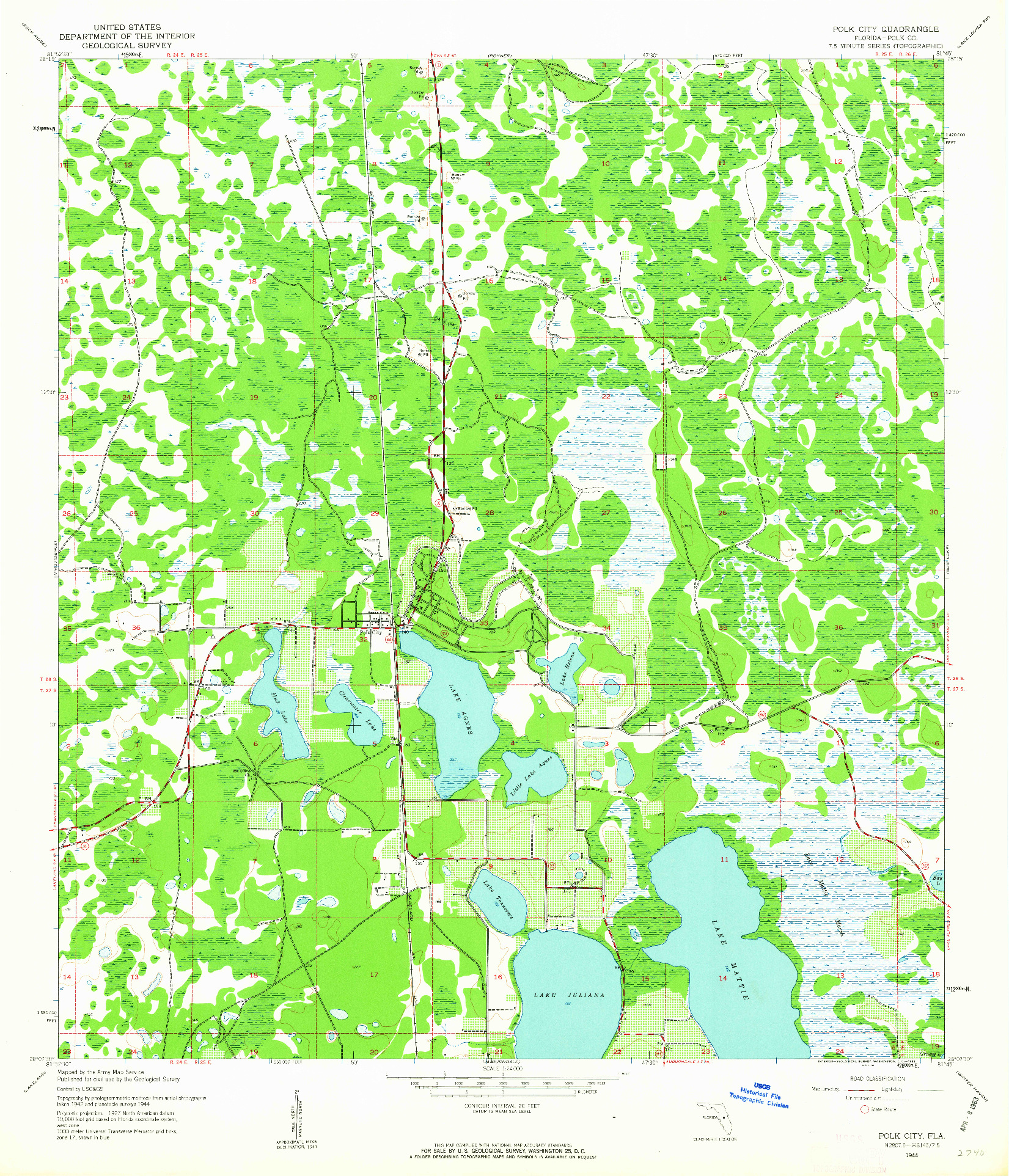 USGS 1:24000-SCALE QUADRANGLE FOR POLK CITY, FL 1944