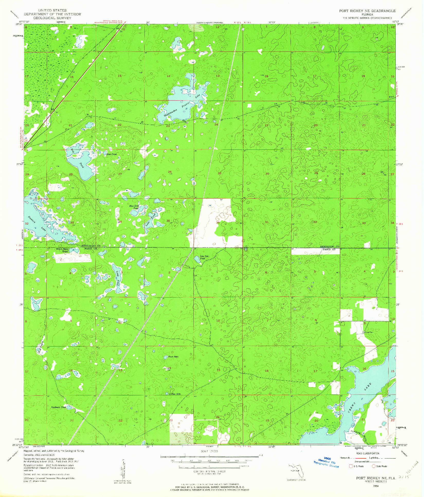 USGS 1:24000-SCALE QUADRANGLE FOR PORT RICHEY NE, FL 1954