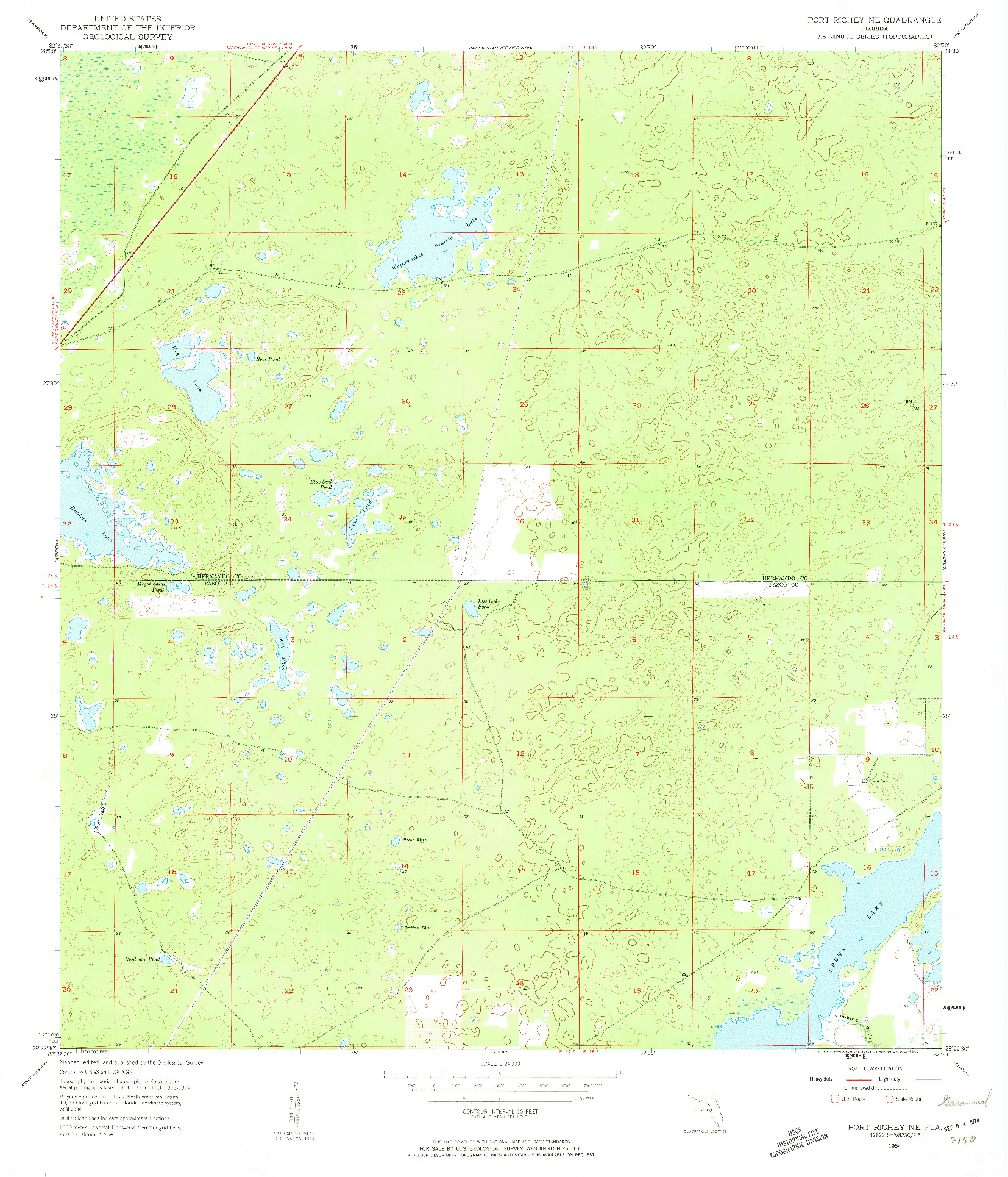 USGS 1:24000-SCALE QUADRANGLE FOR PORT RICHEY NE, FL 1954