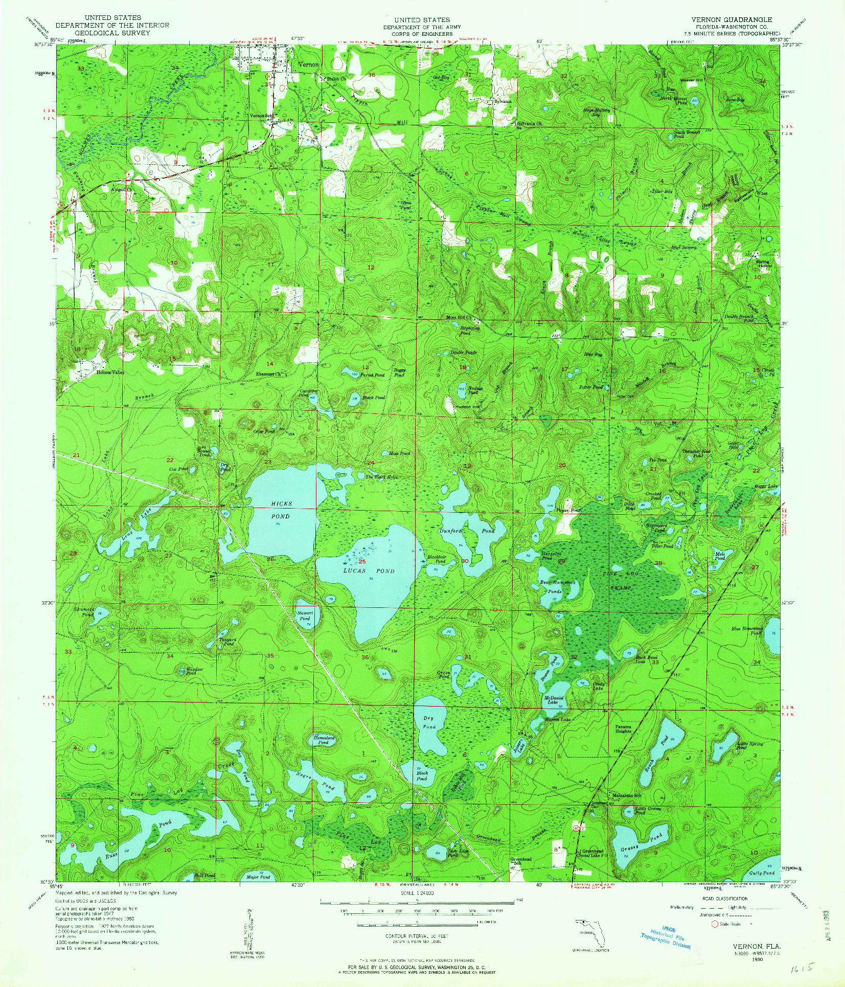 USGS 1:24000-SCALE QUADRANGLE FOR VERNON, FL 1950