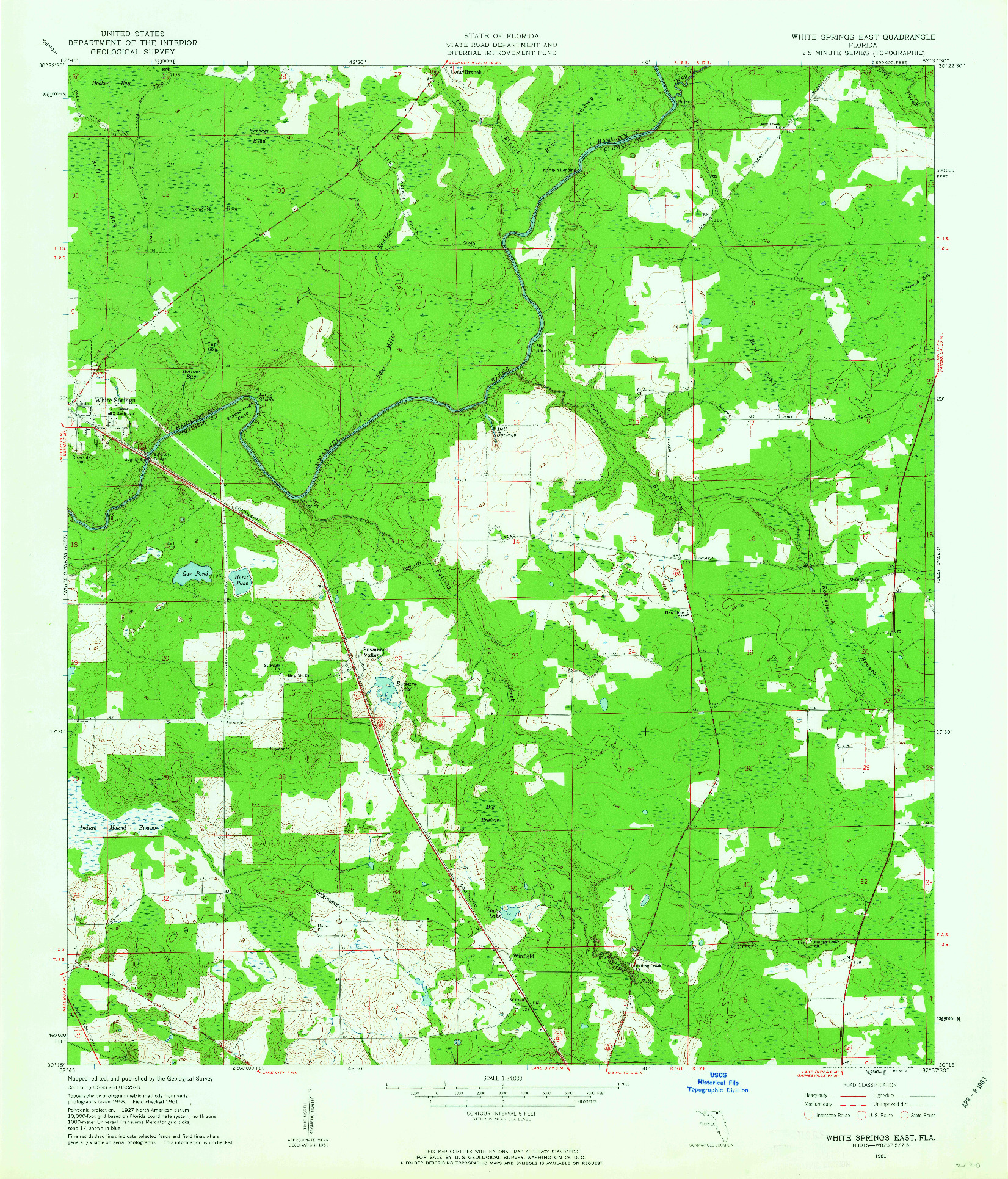 USGS 1:24000-SCALE QUADRANGLE FOR WHITE SPRINGS EAST, FL 1961