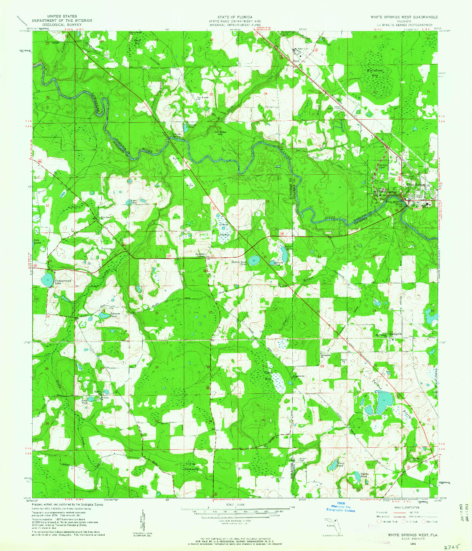 USGS 1:24000-SCALE QUADRANGLE FOR WHITE SPRINGS WEST, FL 1961