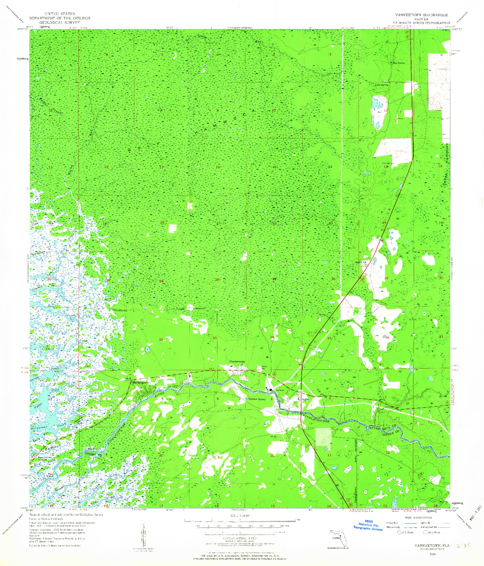 USGS 1:24000-SCALE QUADRANGLE FOR YANKEETOWN, FL 1955