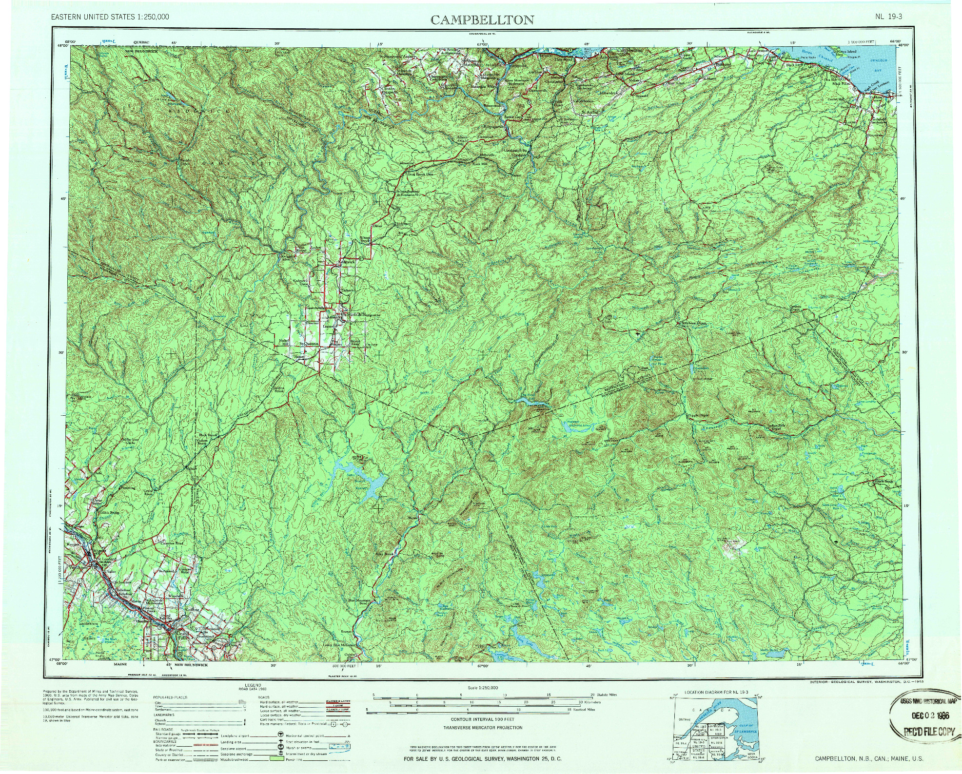 USGS 1:250000-SCALE QUADRANGLE FOR CAMPBELLTON, ME 1963