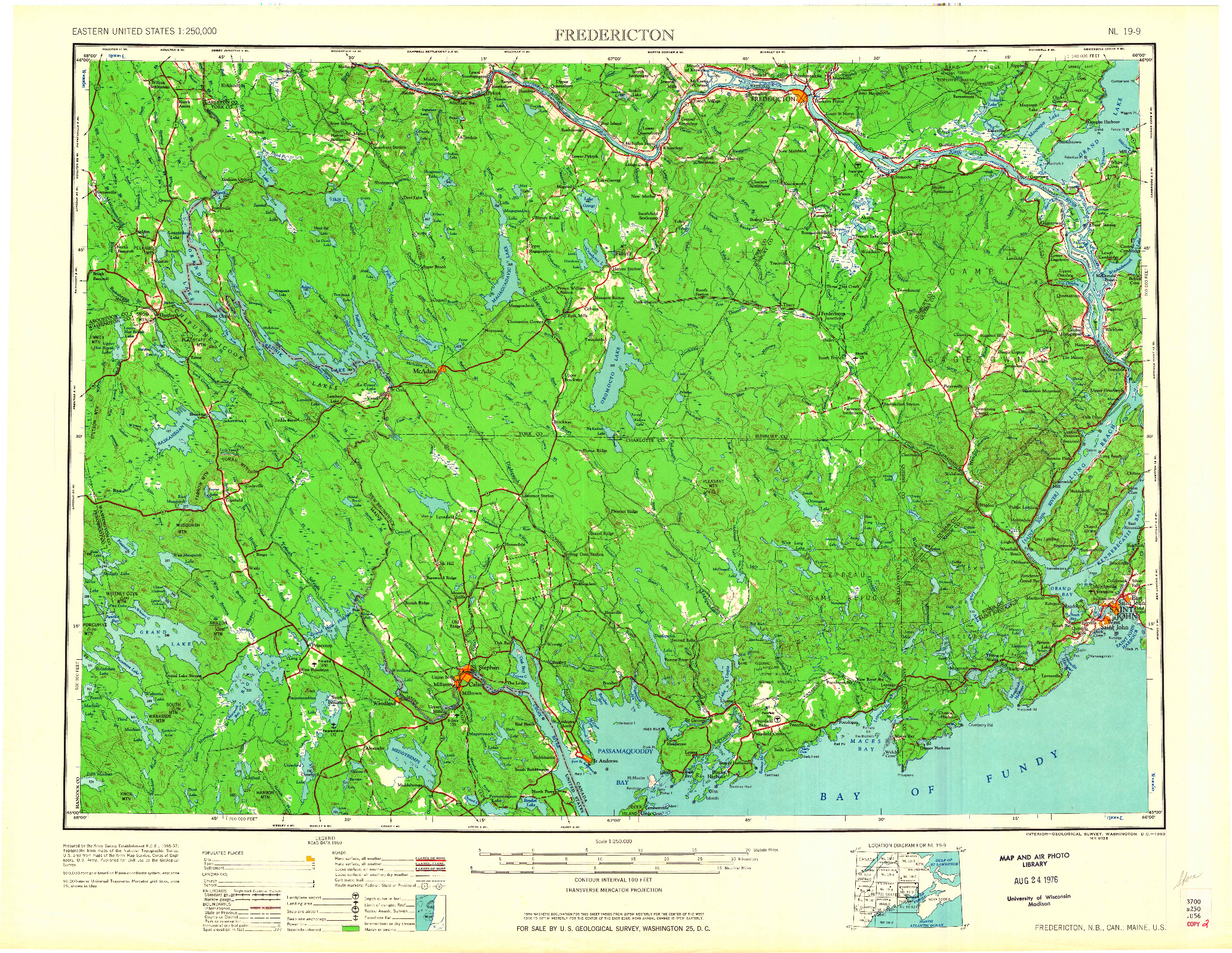 USGS 1:250000-SCALE QUADRANGLE FOR FREDERICTON, ME 1963