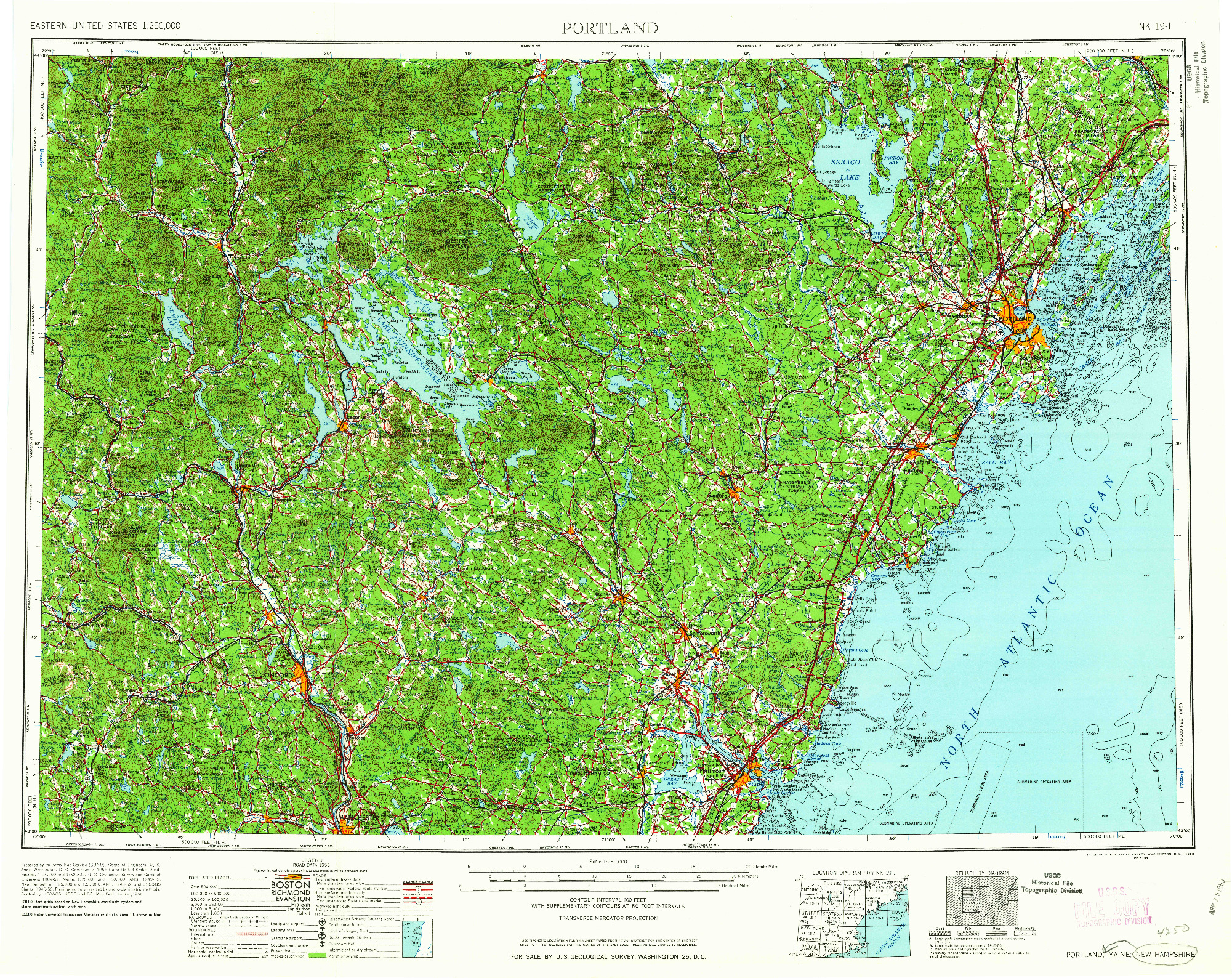 USGS 1:250000-SCALE QUADRANGLE FOR PORTLAND, ME 1963